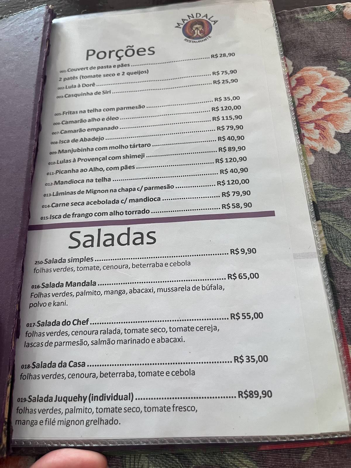 Restaurante Mandala juquehy cardápio