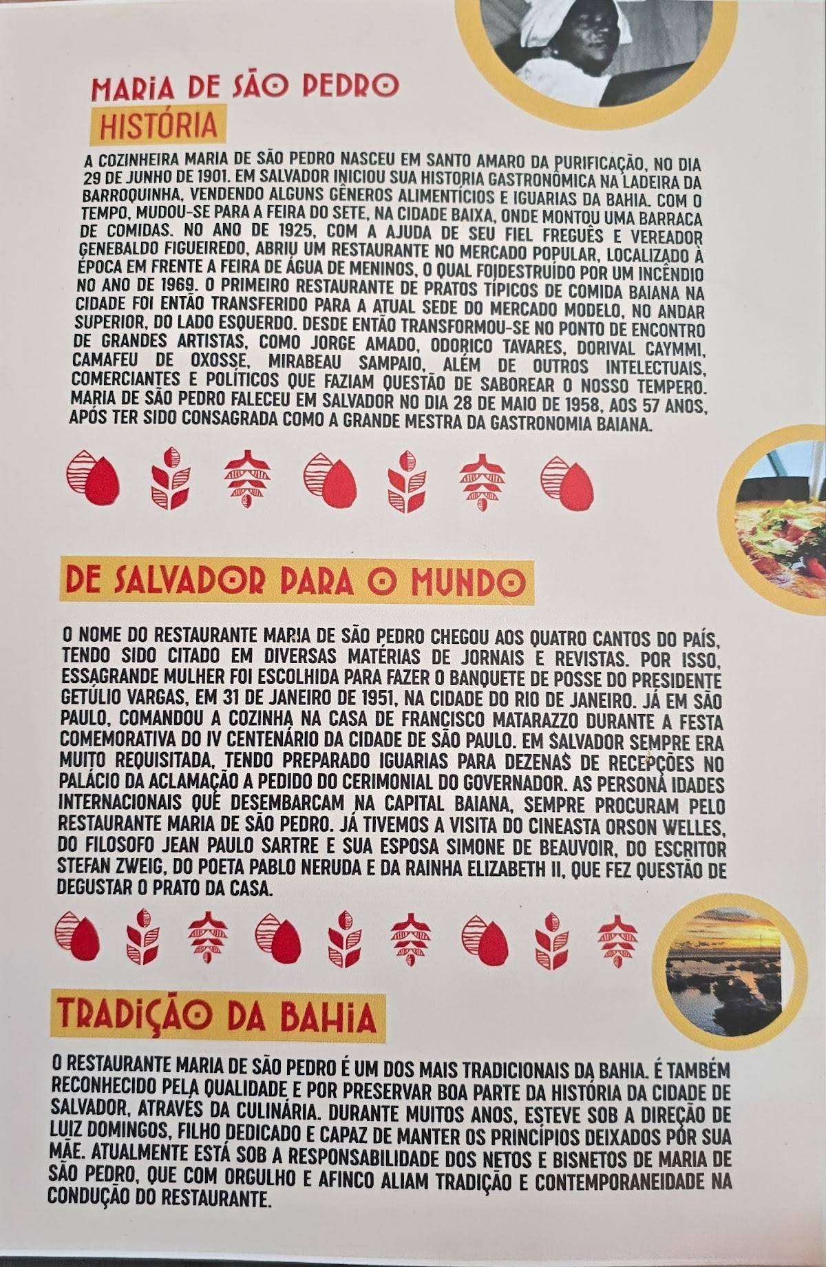 Maria de São Pedro cardápio