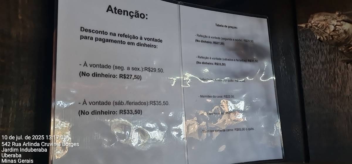 Restaurante Nossa Casa cardápio