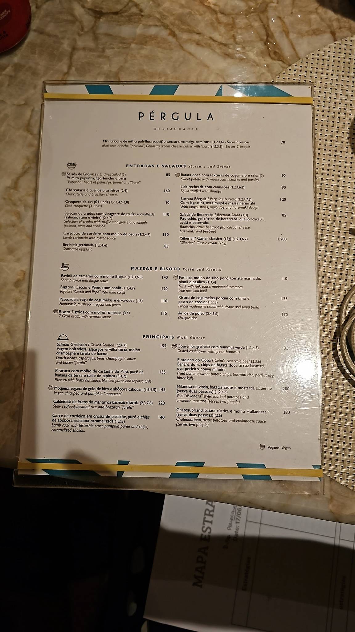 Restaurante Pérgula cardápio