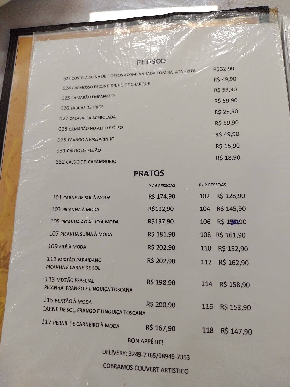 Restaurante Sabor do picui cardápio
