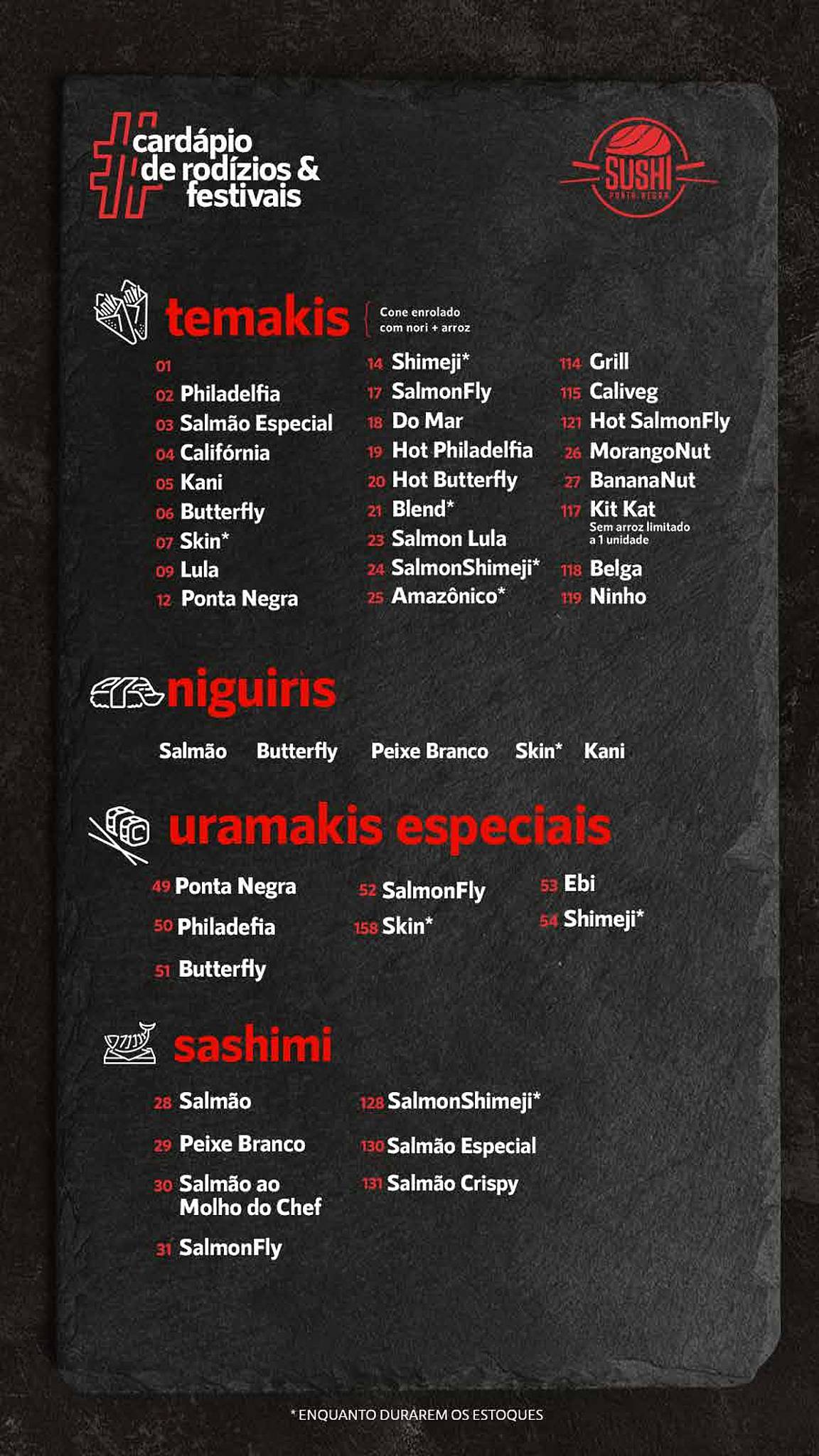 Restaurante Sushi Ponta Negra - Distrito cardápio