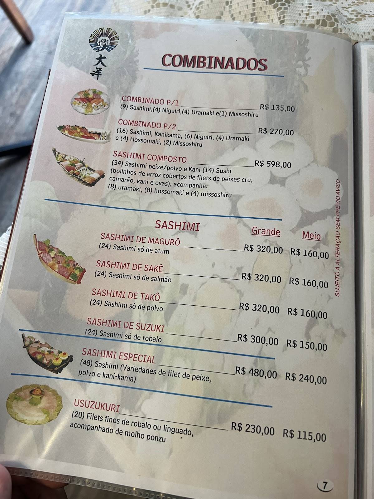 Restaurante TAIYOO cardápio