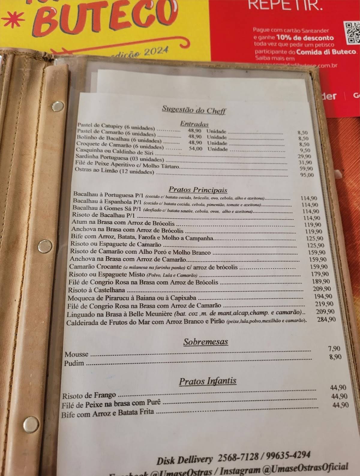 Restaurante Umas & Ostras cardápio