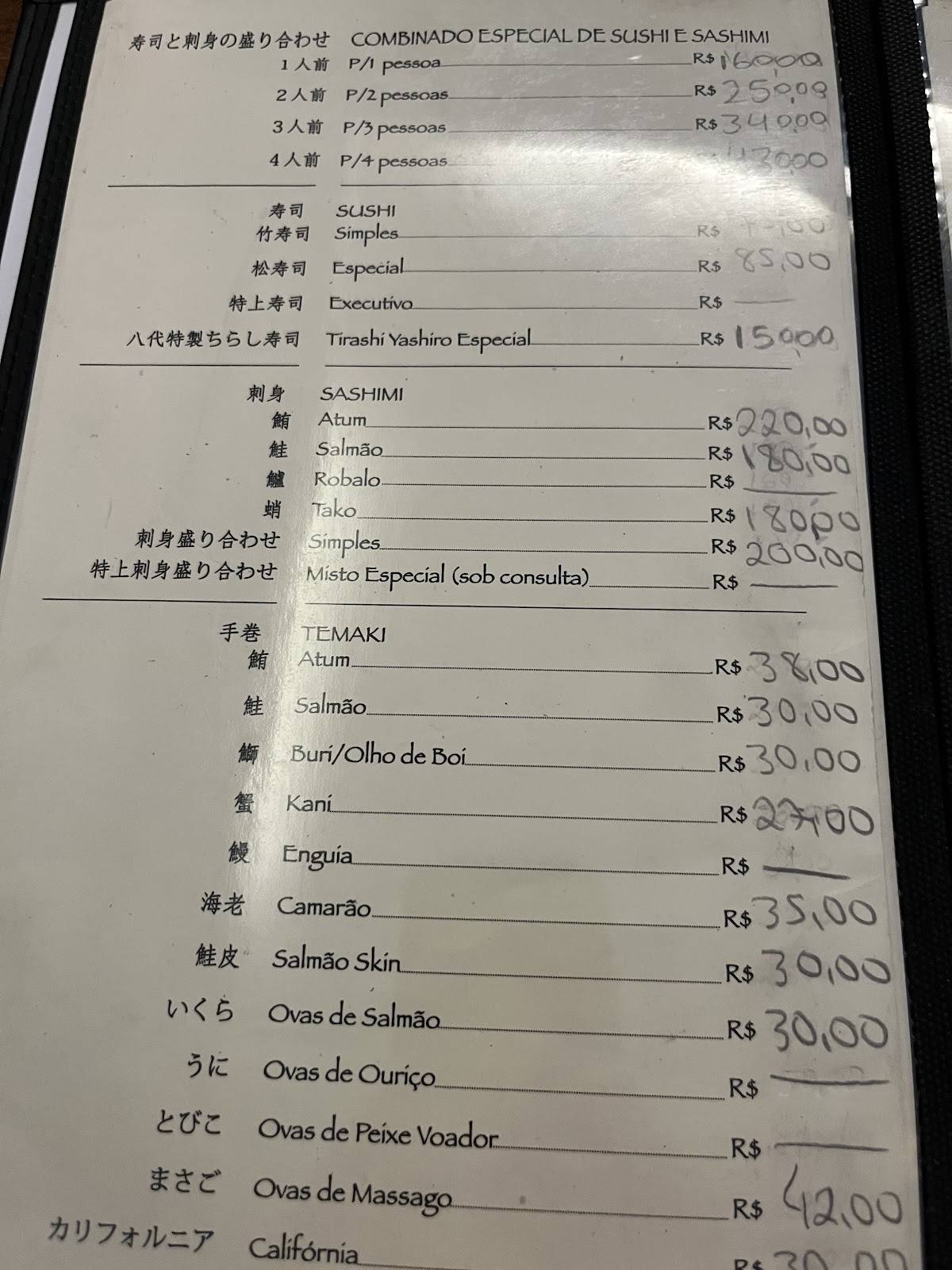 Restaurante Yashiro cardápio