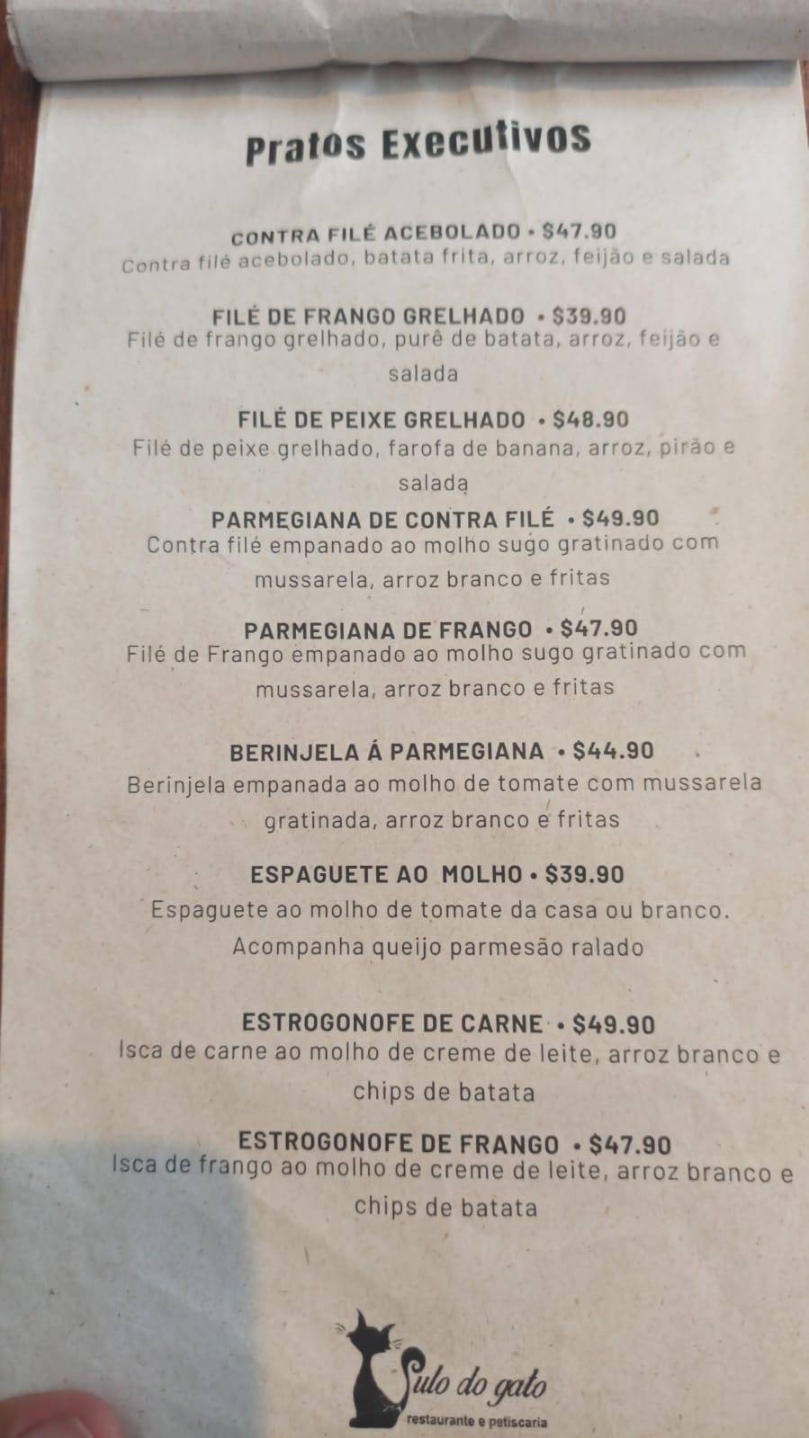 Restaurante e petiscaria Pulo do gato cardápio