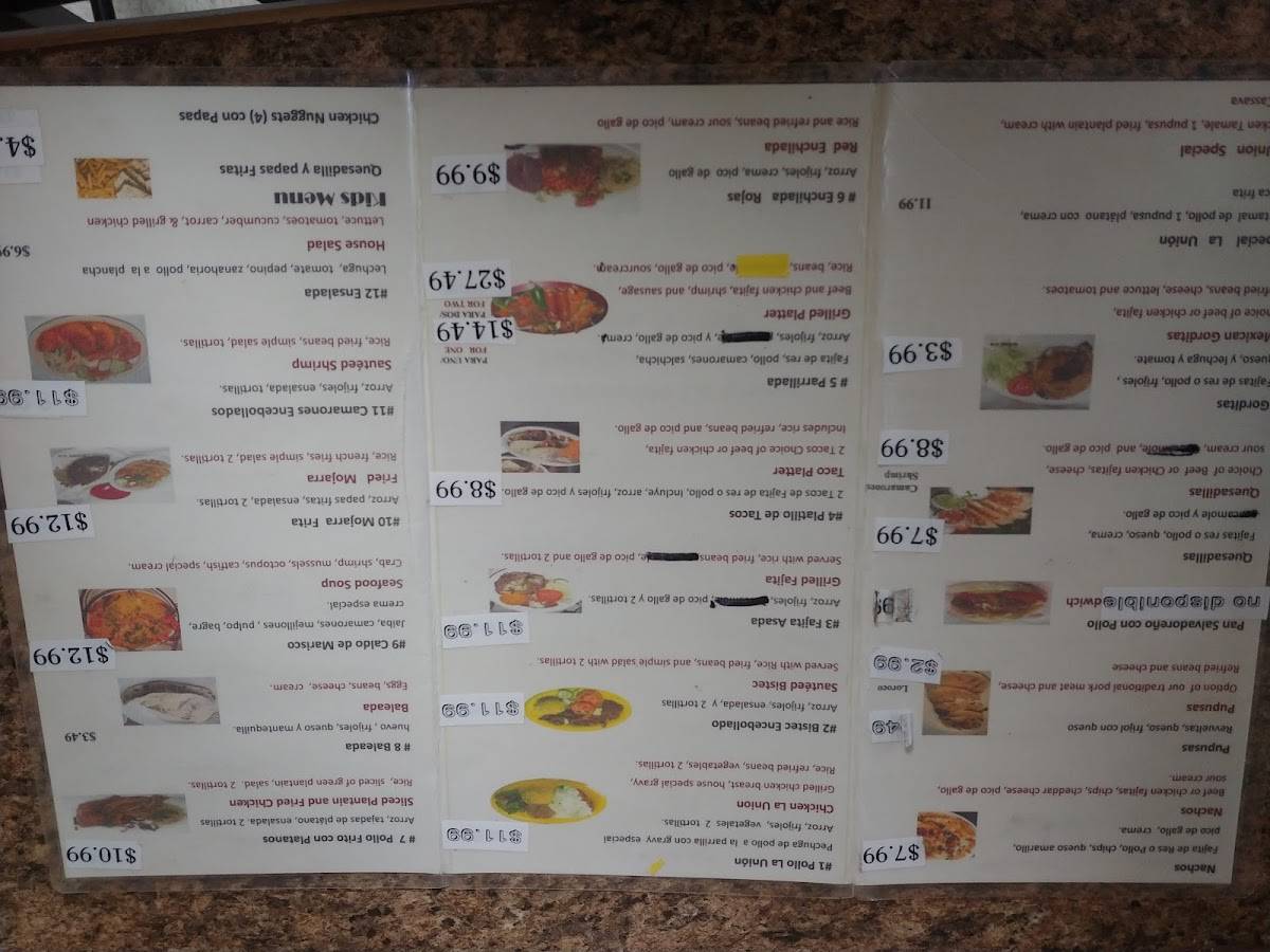 Menu at Restaurante y Pupuseria La Unión, Bryan