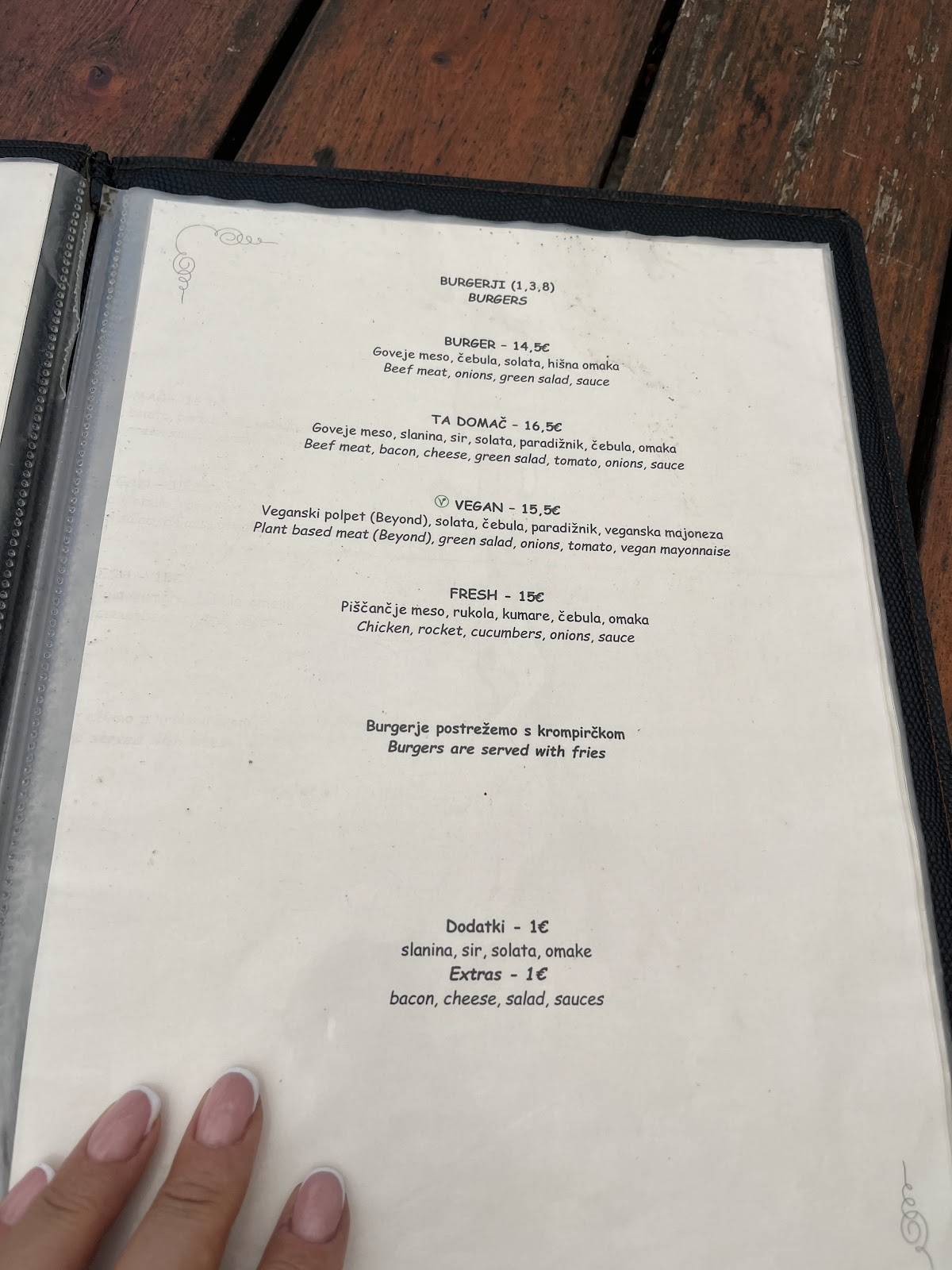 Menu di Restavracija Kramar 