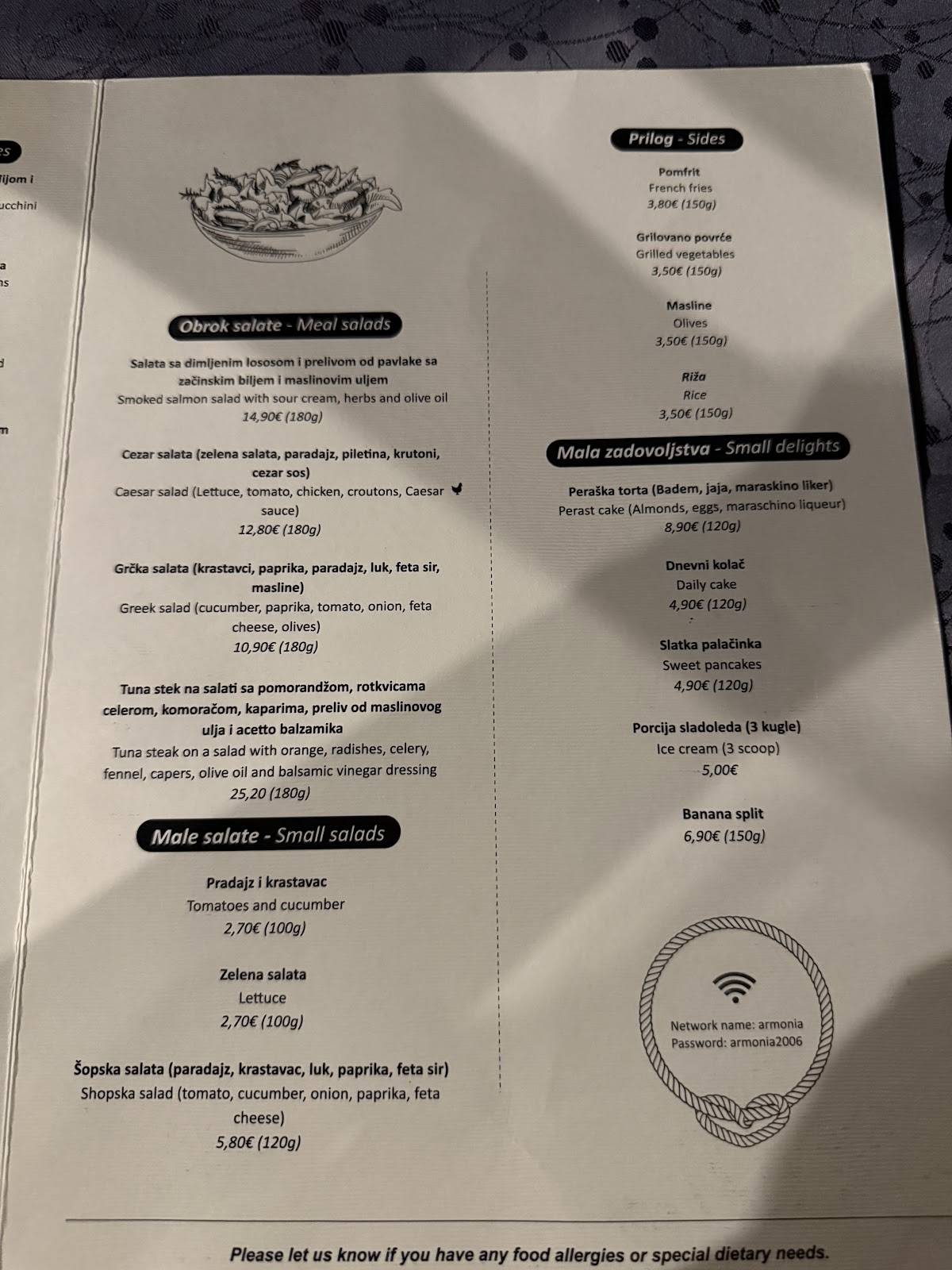 Menu de Restoran Armonia