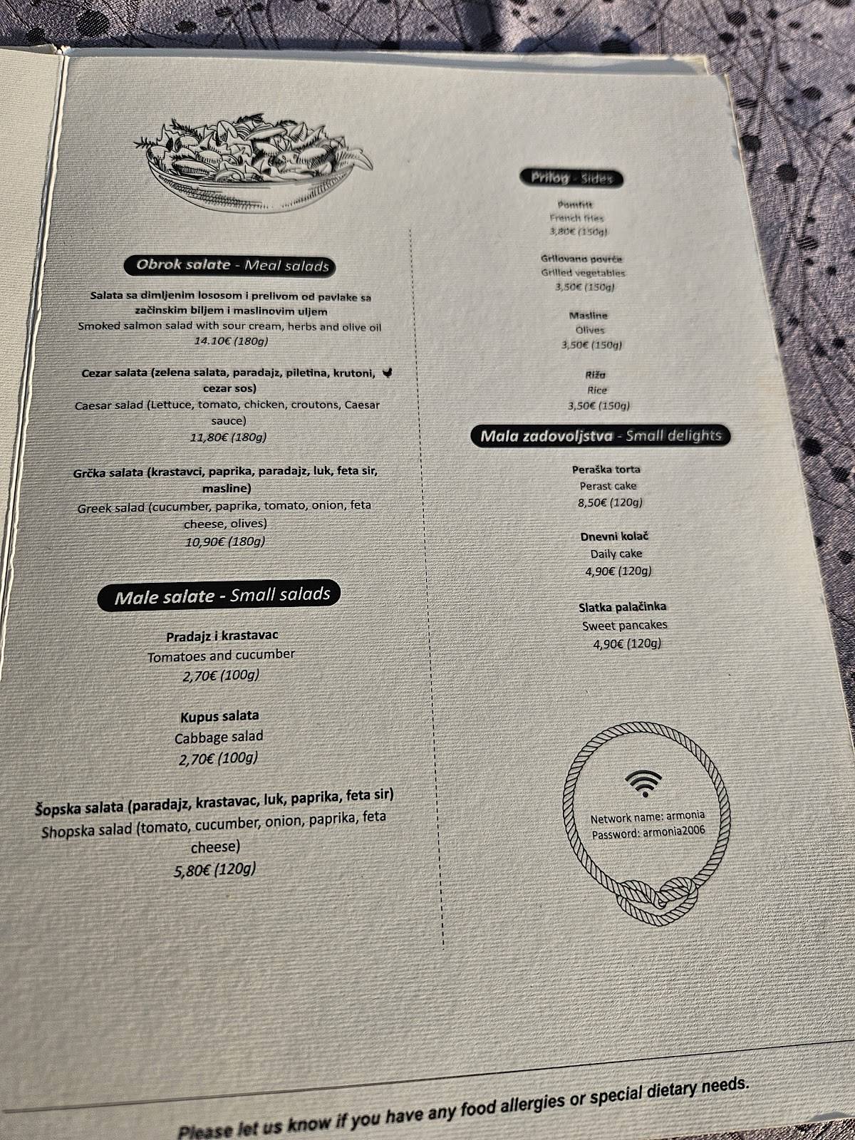 Menu de Restoran Armonia
