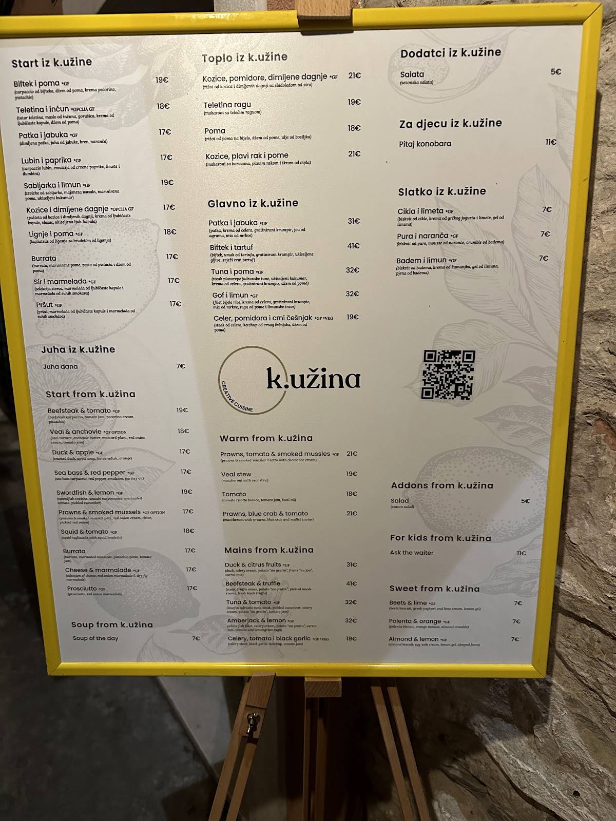 Menu di Restoran K.užina 