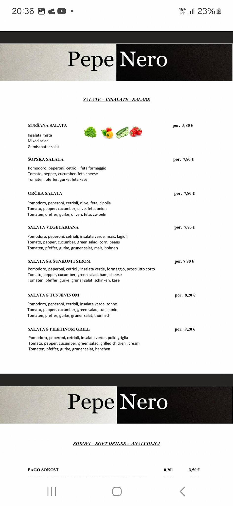 Menu di Restoran "PepeNero" 
