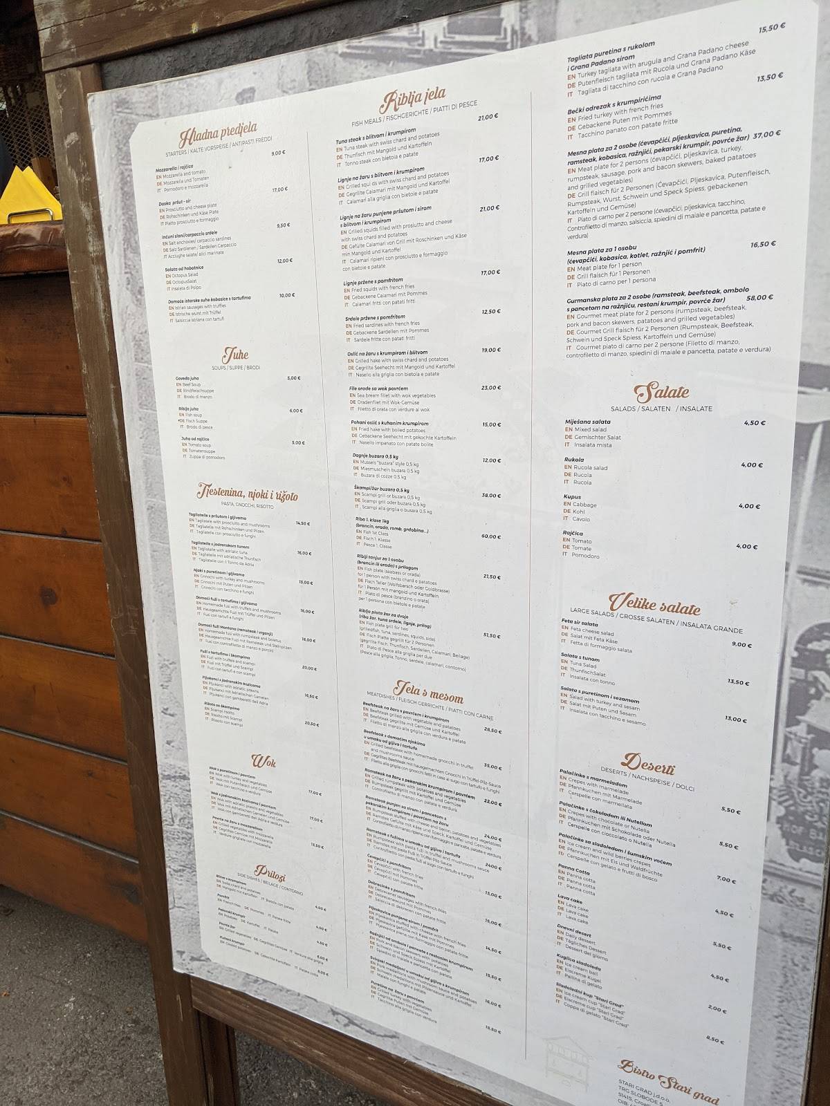 Menu di Restoran Stari Grad 