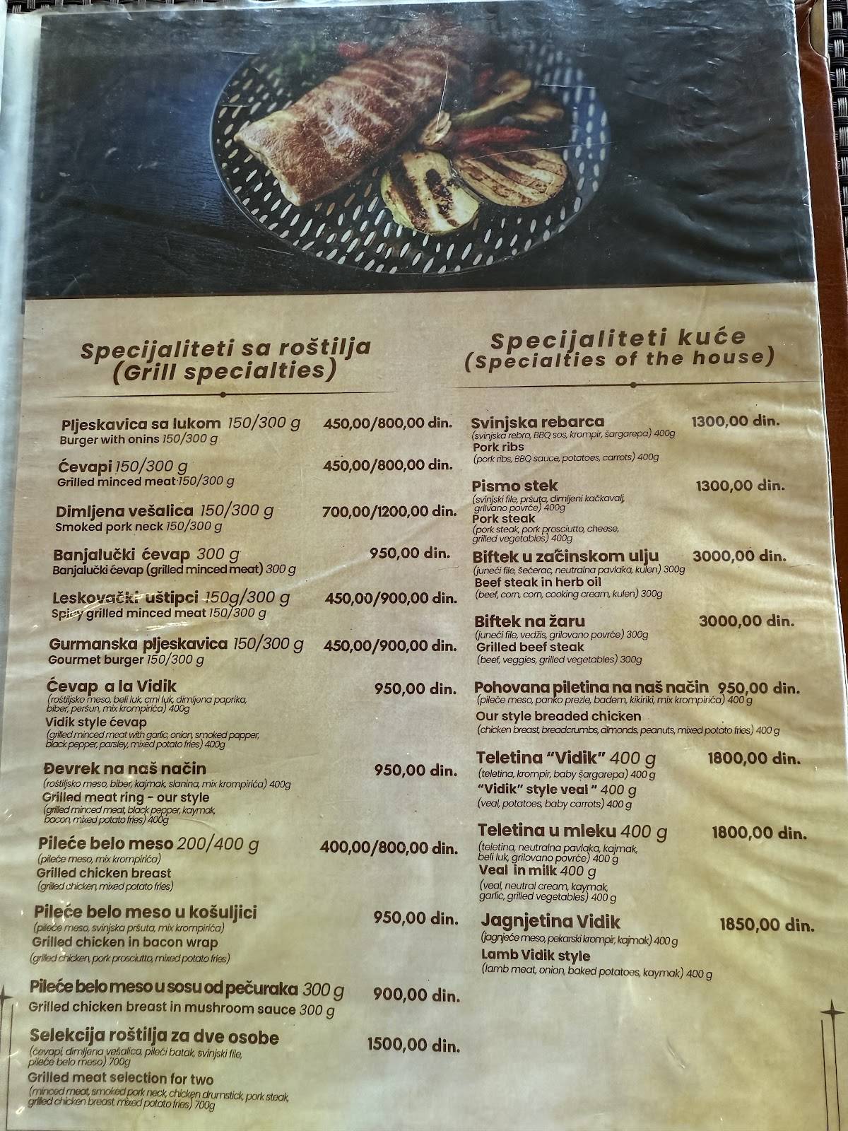 Menu de Restoran Vidik