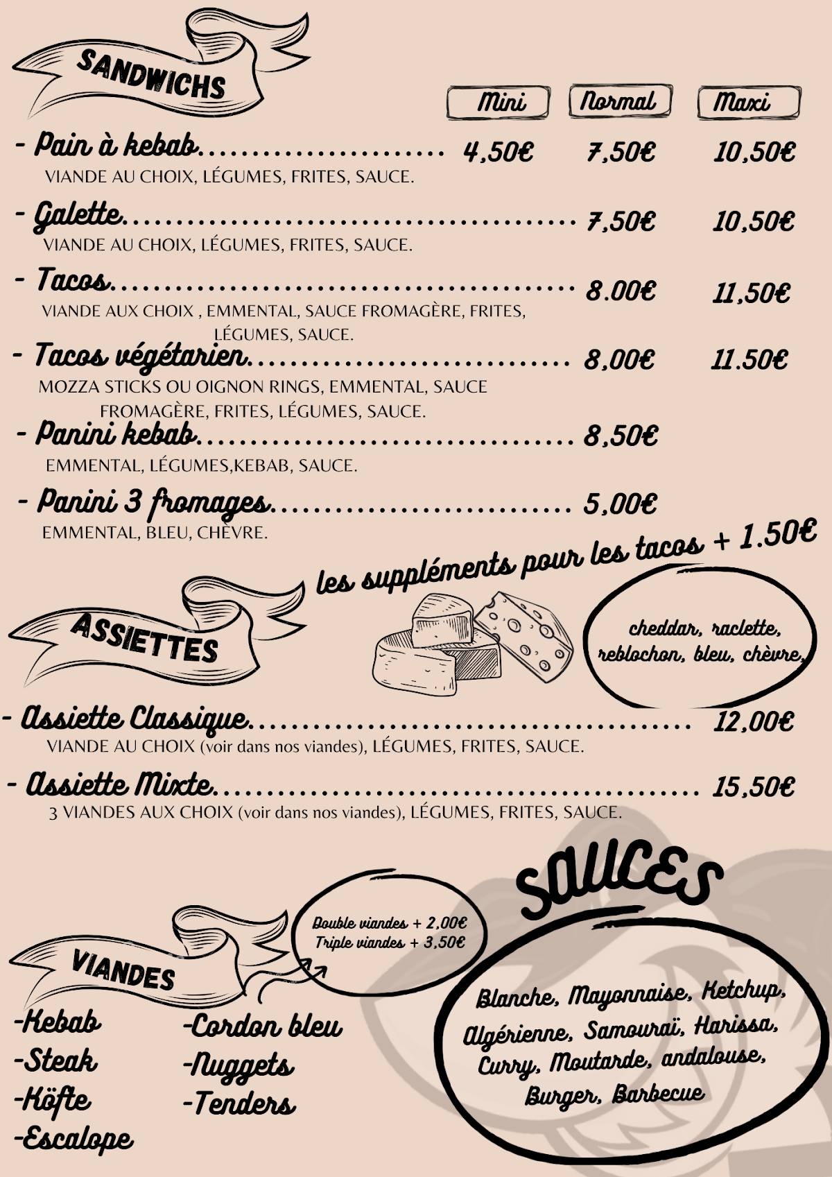 Menu de Le Sharks Onur kebab