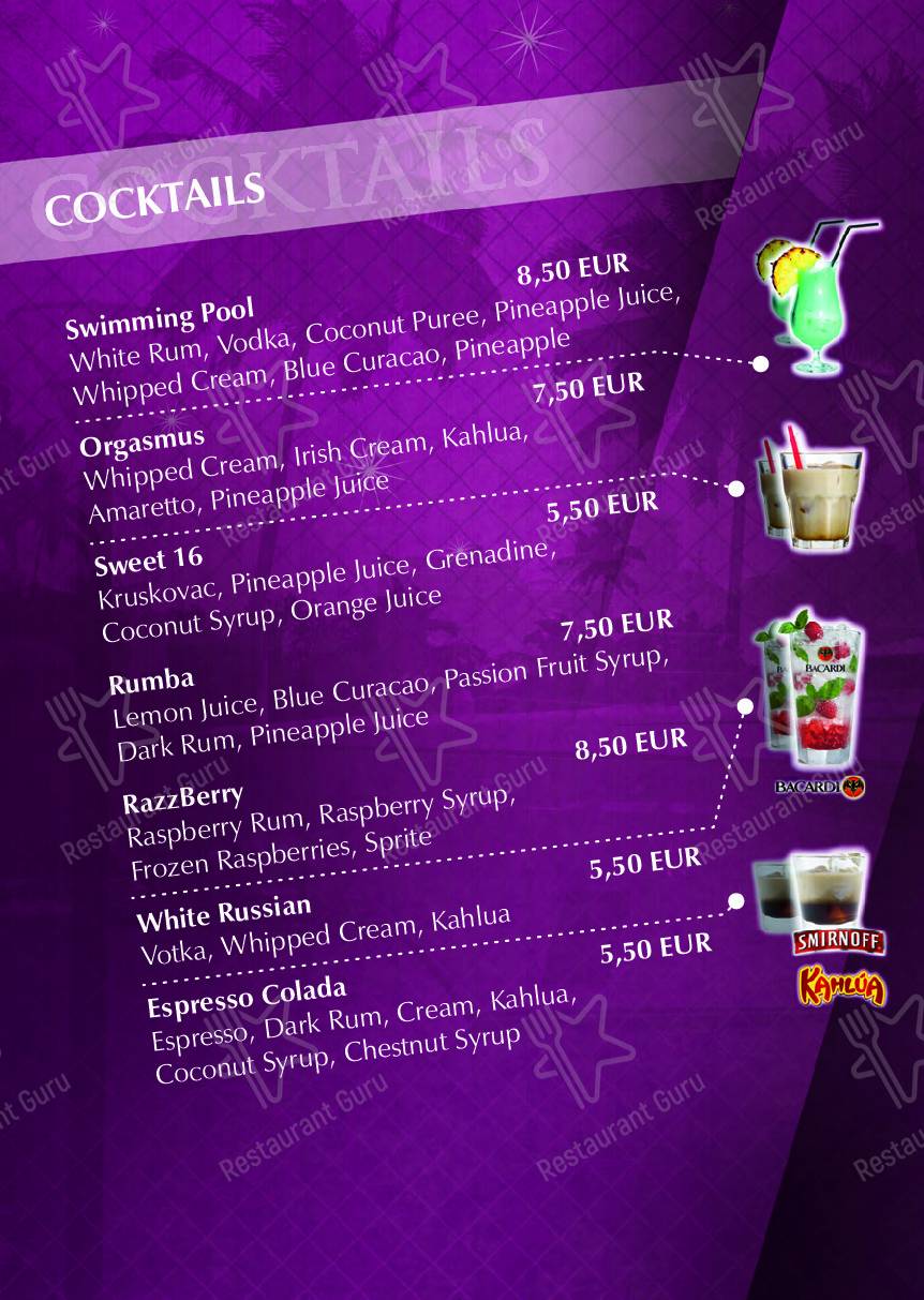 Menu di Ricardo Team-Hostel Pula - piatti e bevande