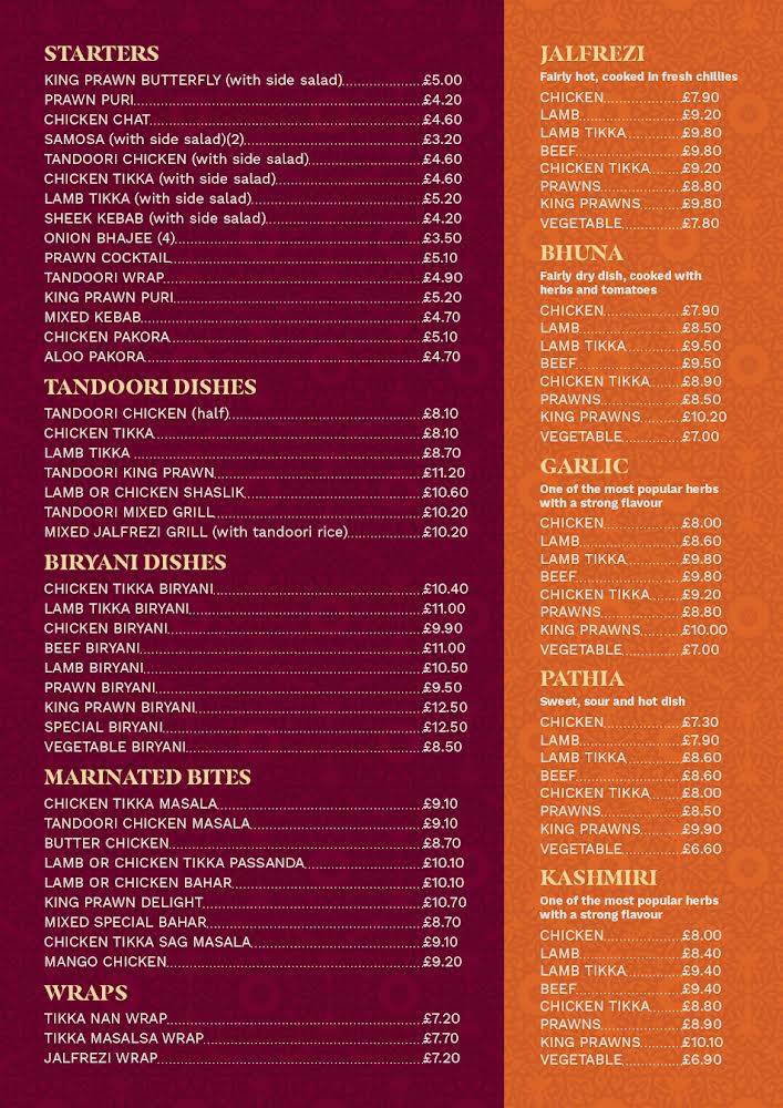 Menu at Rice & Spice restaurant, Boston