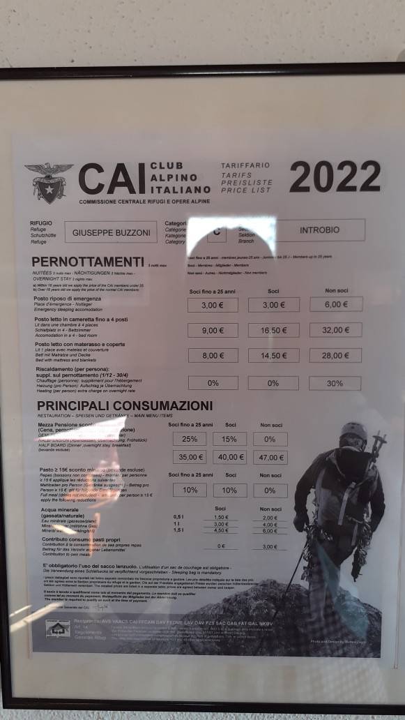 Menu de Rifugio Buzzoni