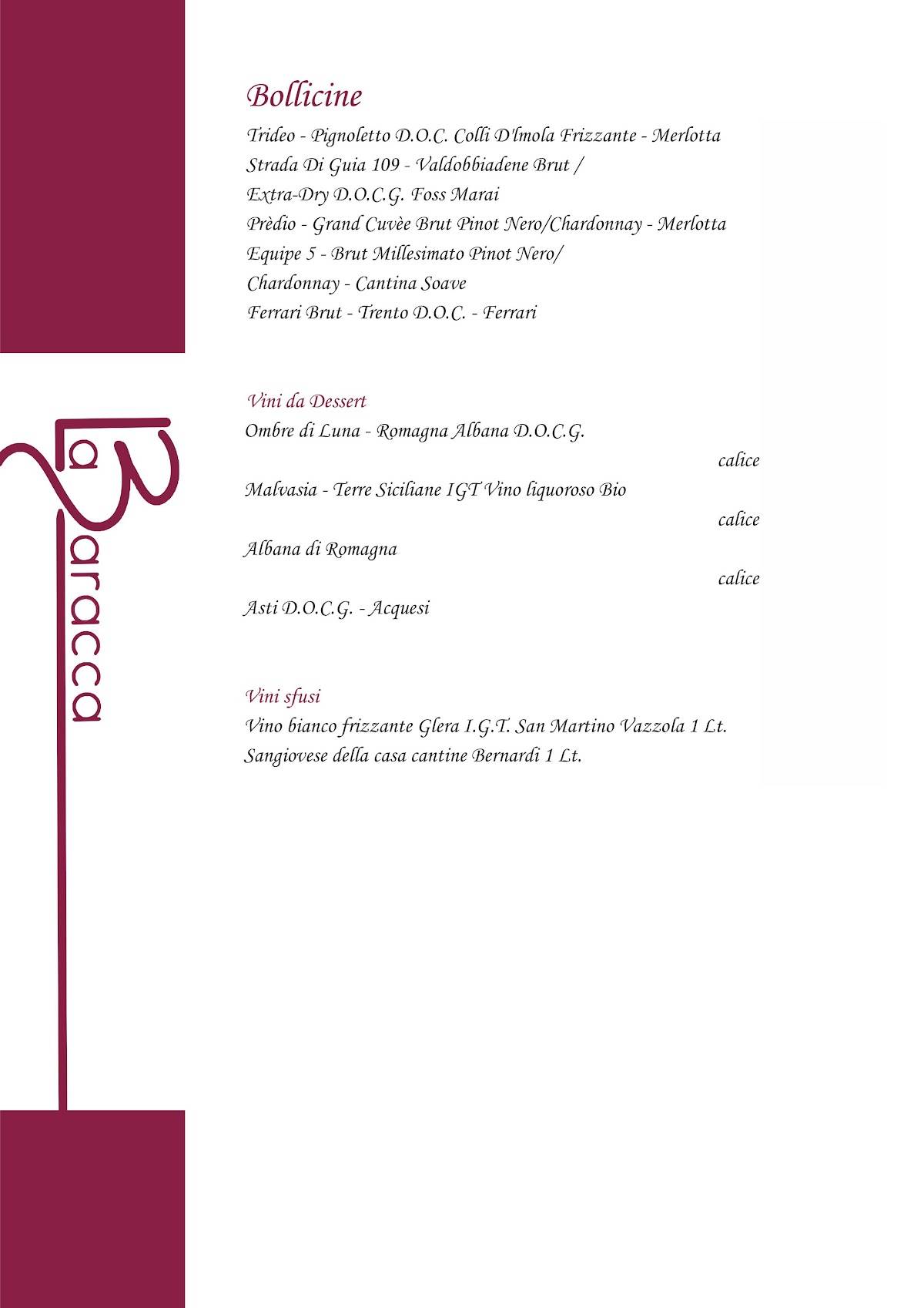 Menu di La Baracca Rimini 