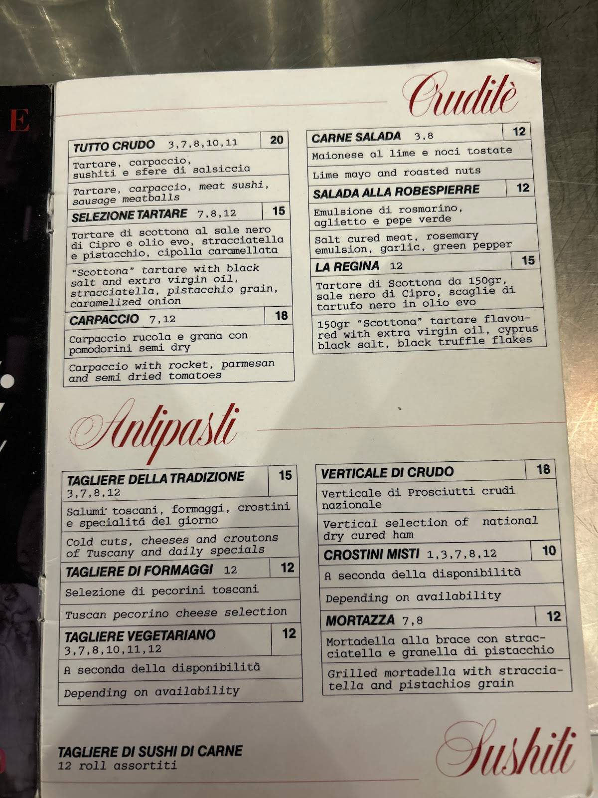 Menu di Antica Tradizione Norcineria 