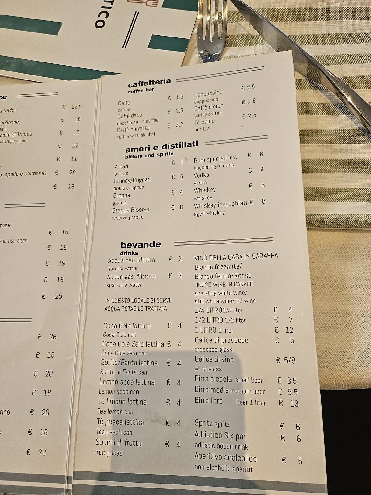 Menu di Ristorante Adriatico 2.0 