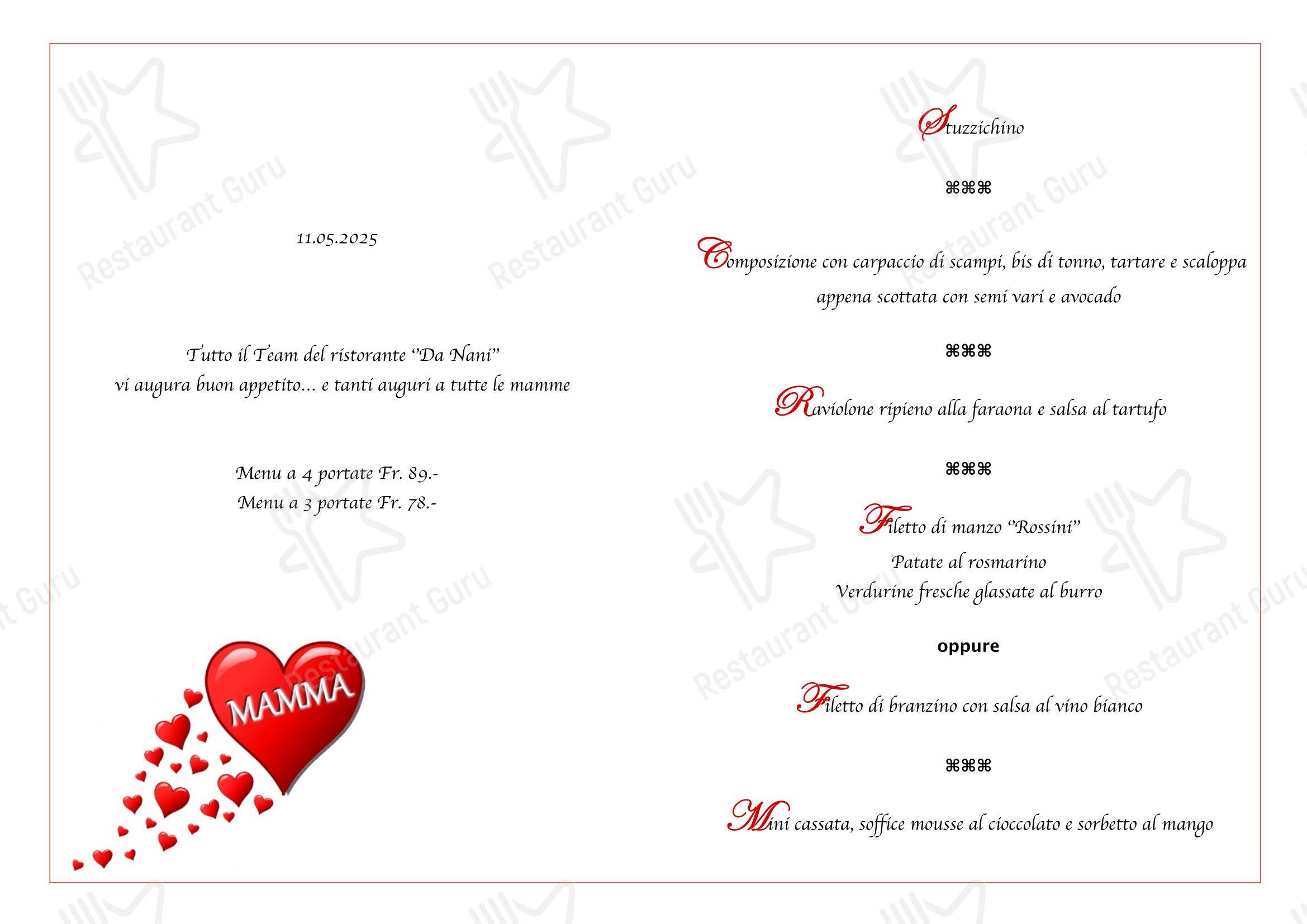 Menu di Ristorante Aerodromo da Nani - Menu bar