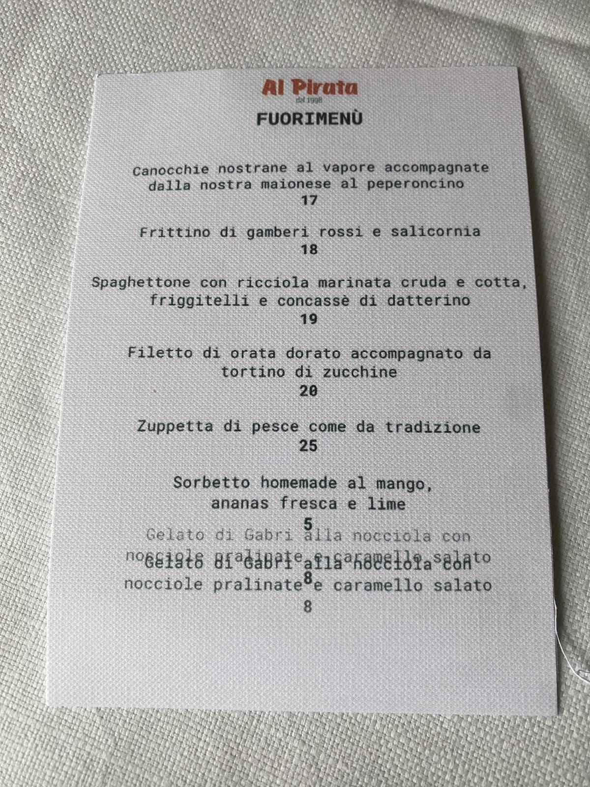 Menu di Al Pirata 