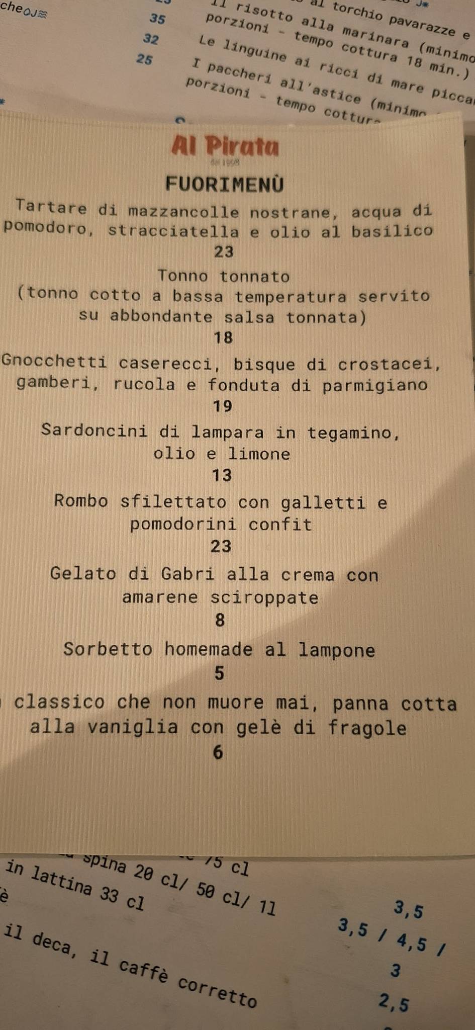 Menu di Al Pirata 