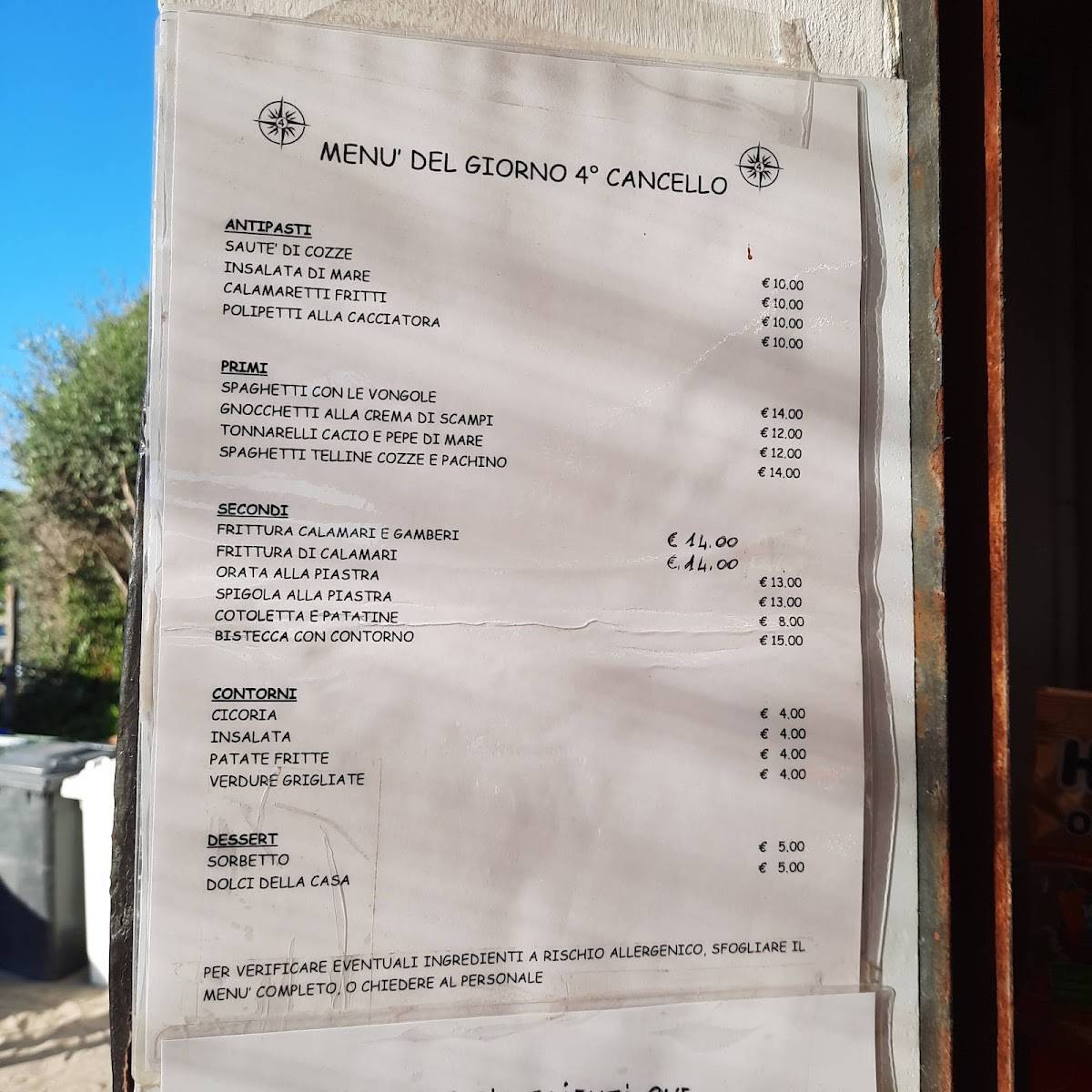 Menu di Ristorante/Bar Cancello 4 