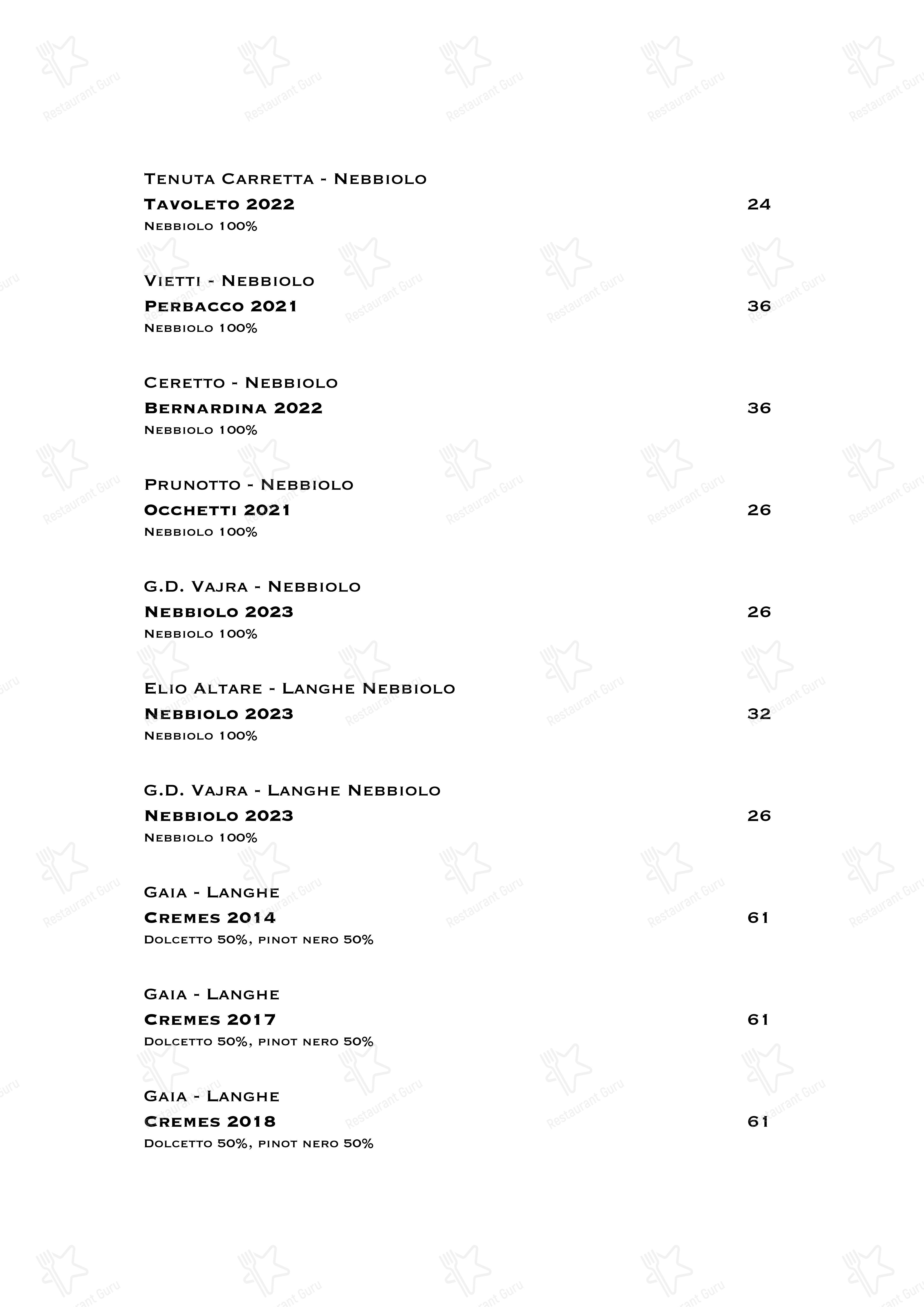 Menu di Ristorante Boccon DiVino - Wine Menu