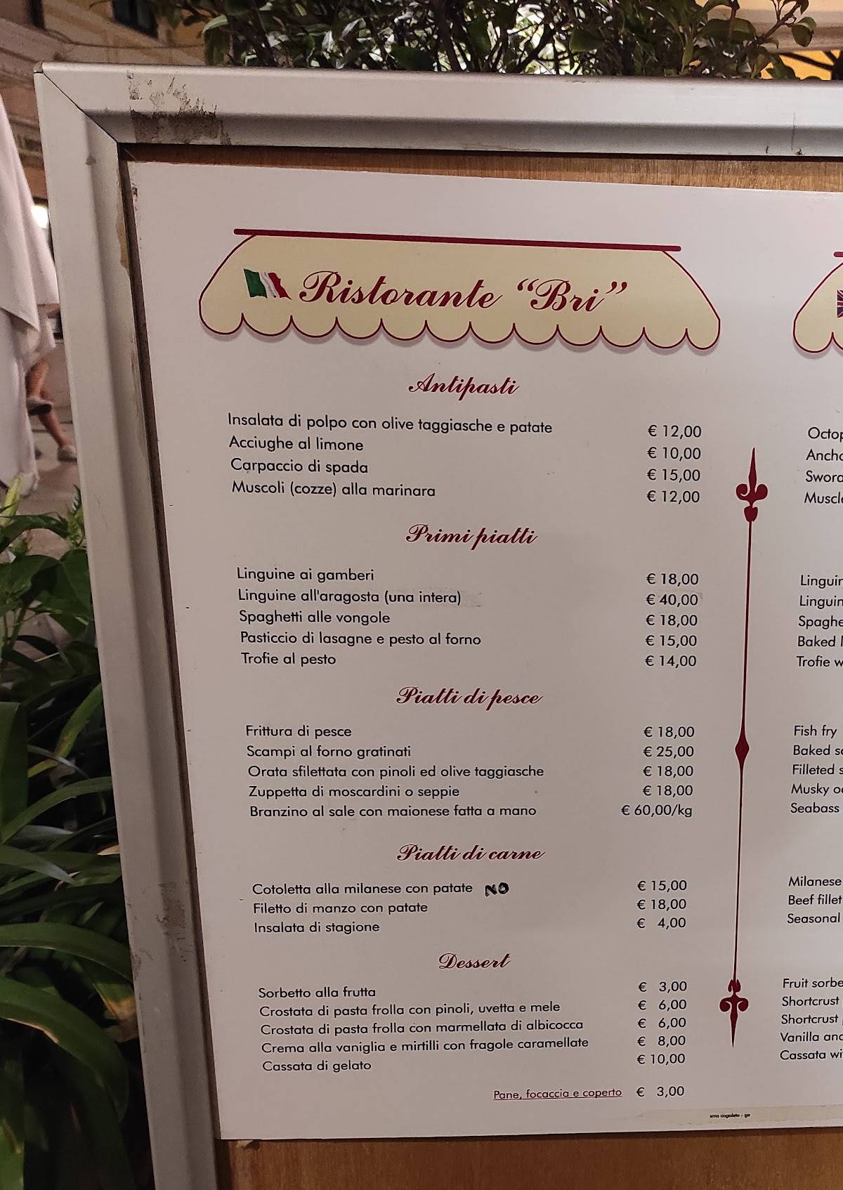 Menu di Ristorante Bri 
