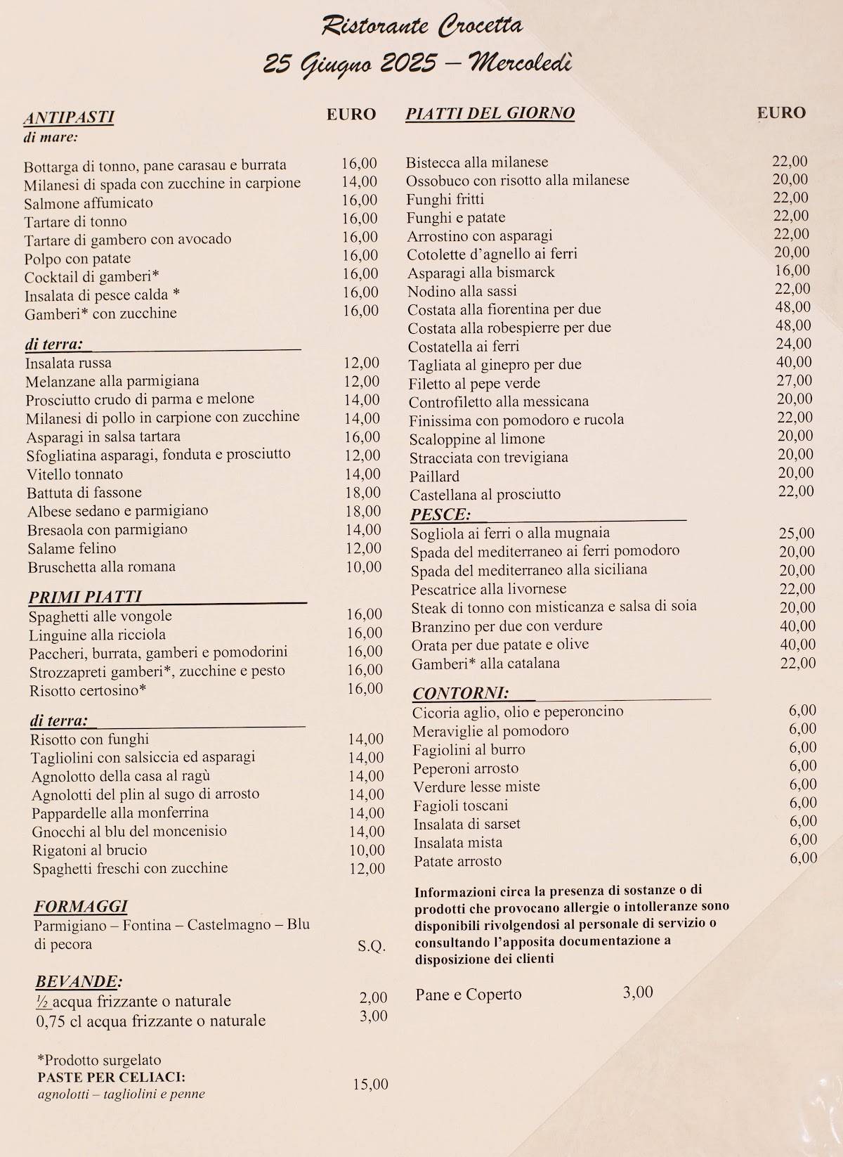 Menu di Crocetta Ristorante 