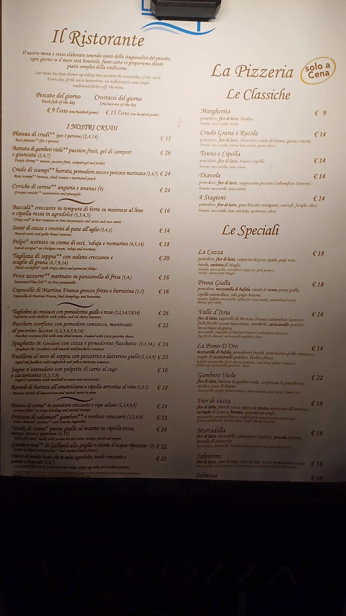 Menu di Ristorante La Cozza...pizzeria cafe...dal 1960 