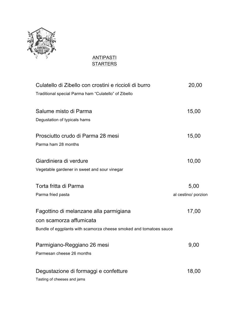 Menu di Ristorante La Forchetta Parma 