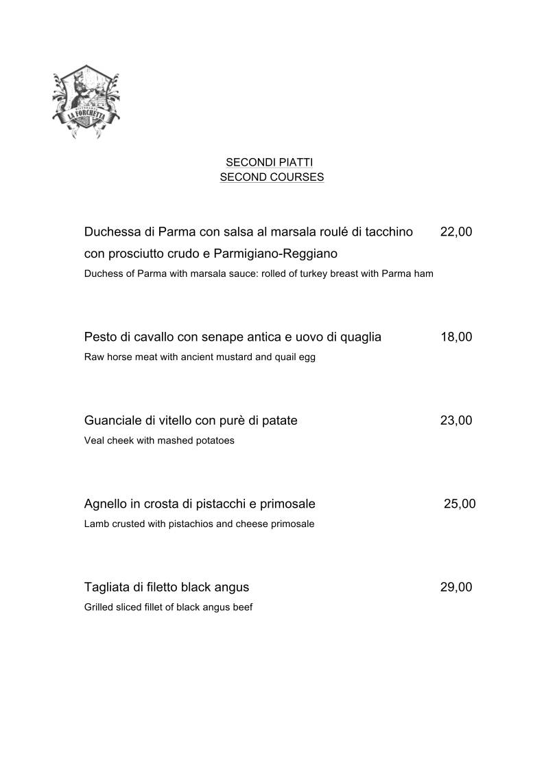 Menu di Ristorante La Forchetta Parma 