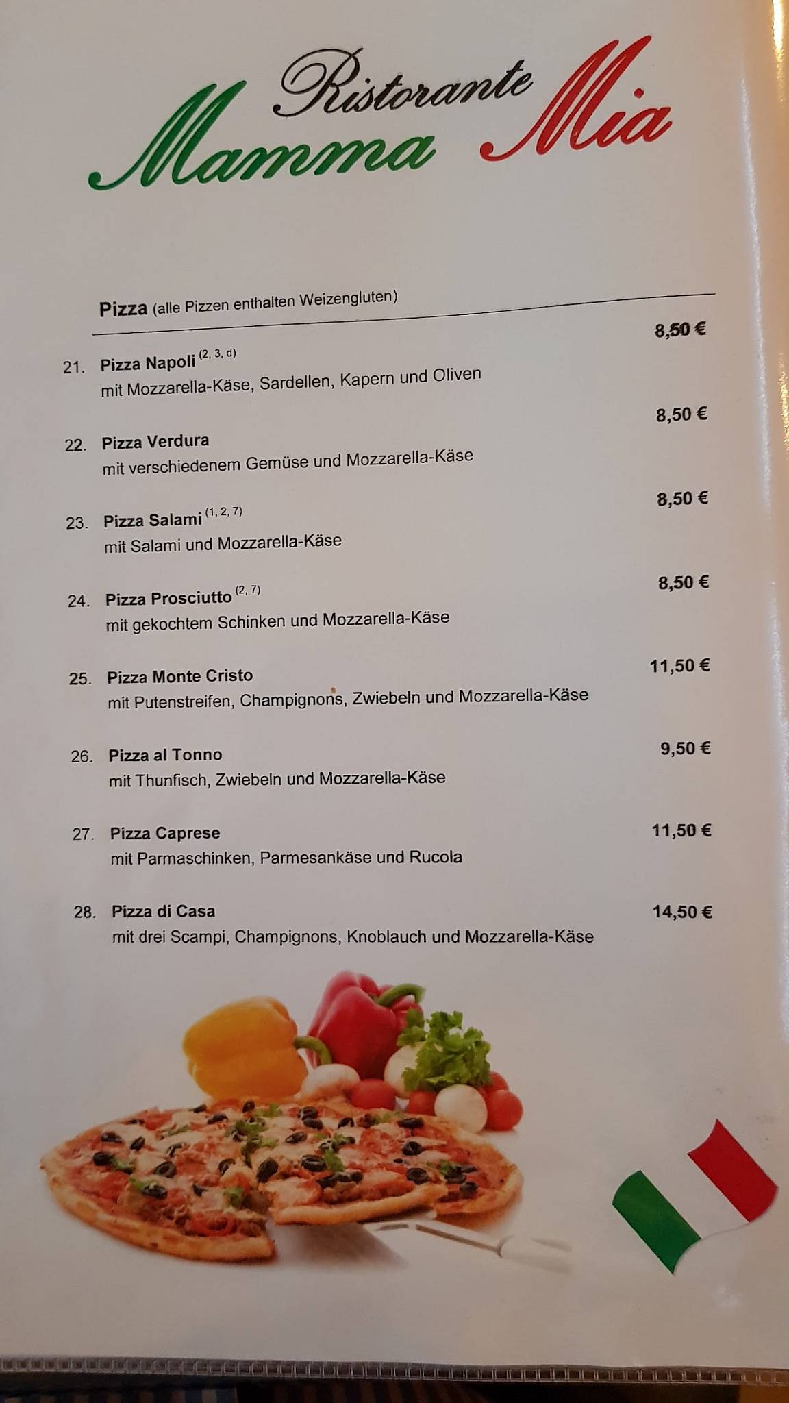 Меню ресторана Ristorante Mamma Mia, Гамбург, Am Güterbahnhof 17e