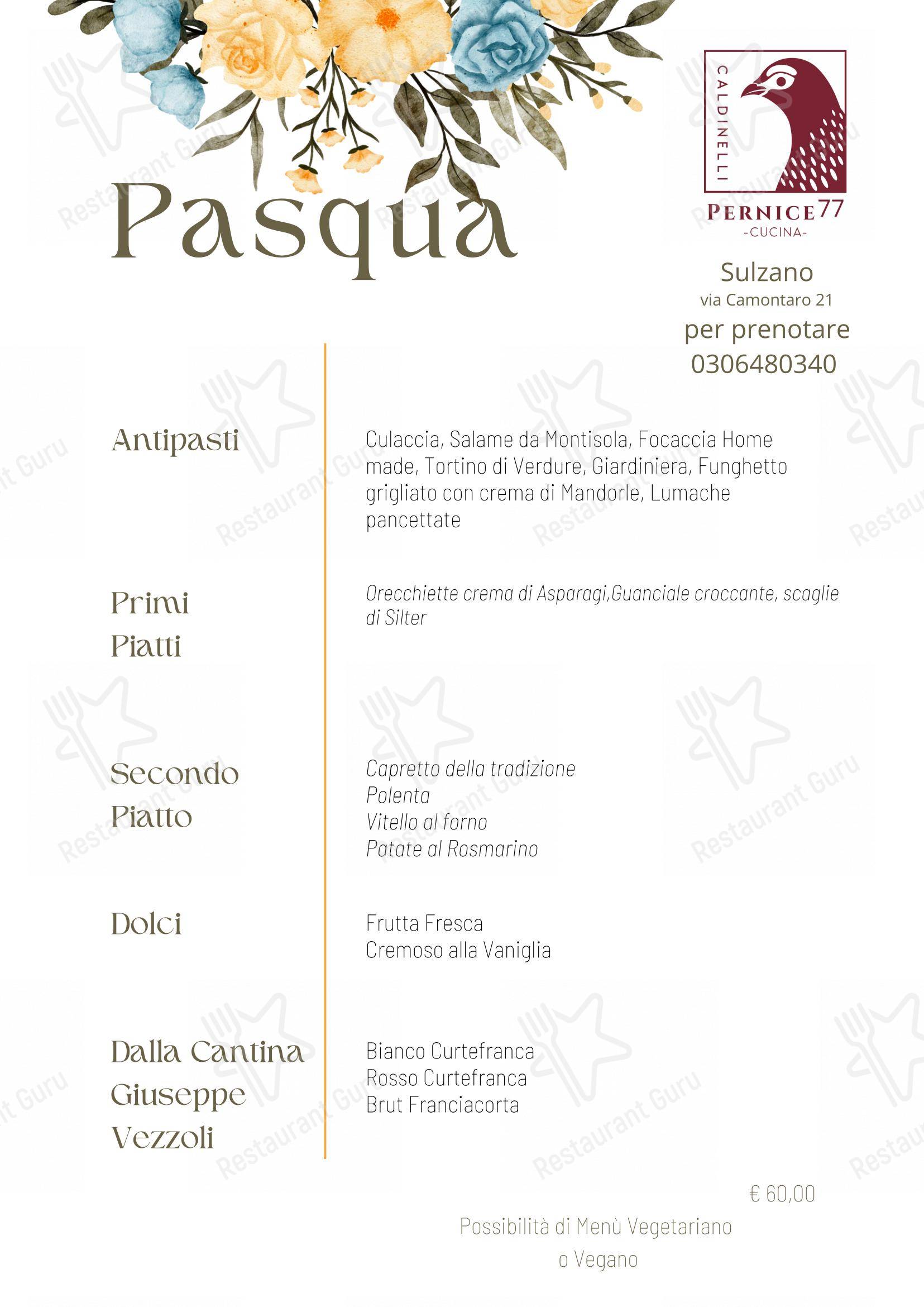 Ristorante Pernice77 - B&B Pernice77 in Sulzano - Menu