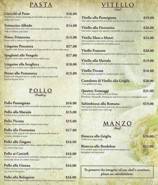 Menu at Ristorante Pesto restaurant, Philadelphia, S Broad St