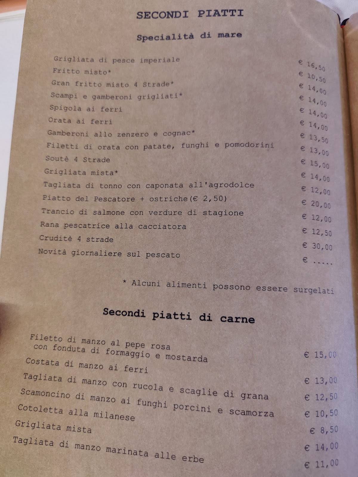 Menu di Ristorante Pizzeria 4 Strade 