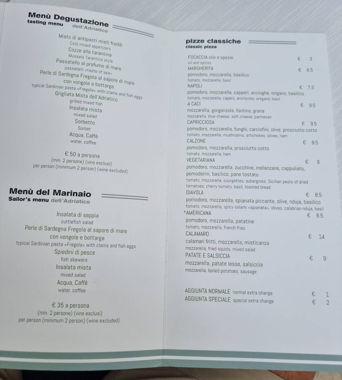 Menu di Ristorante Adriatico 2.o 