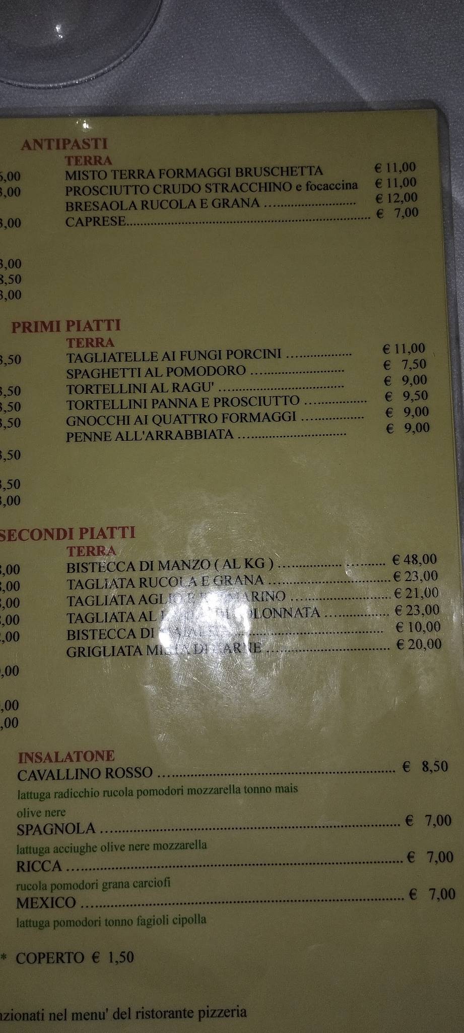Menu di Ristorante Pizzeria Cavallino Rosso 