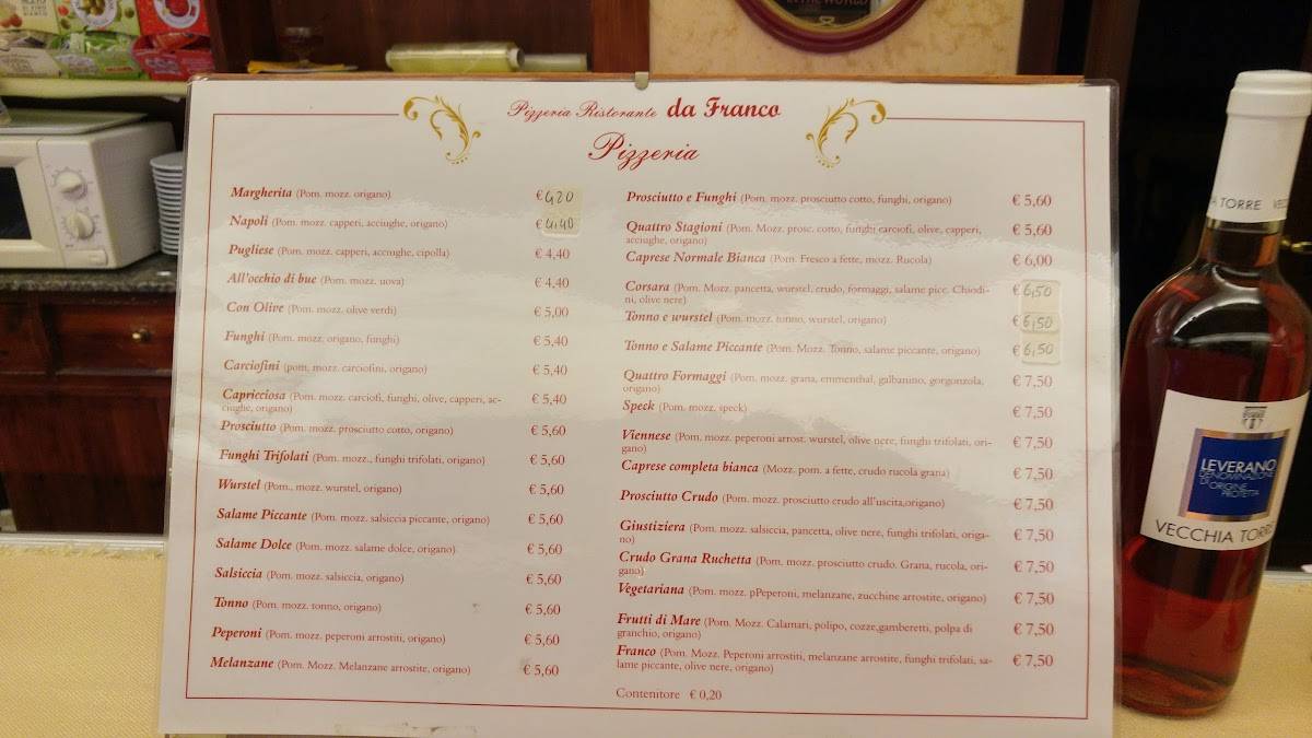 Menu di Ristorante-Pizzeria Da Franco 