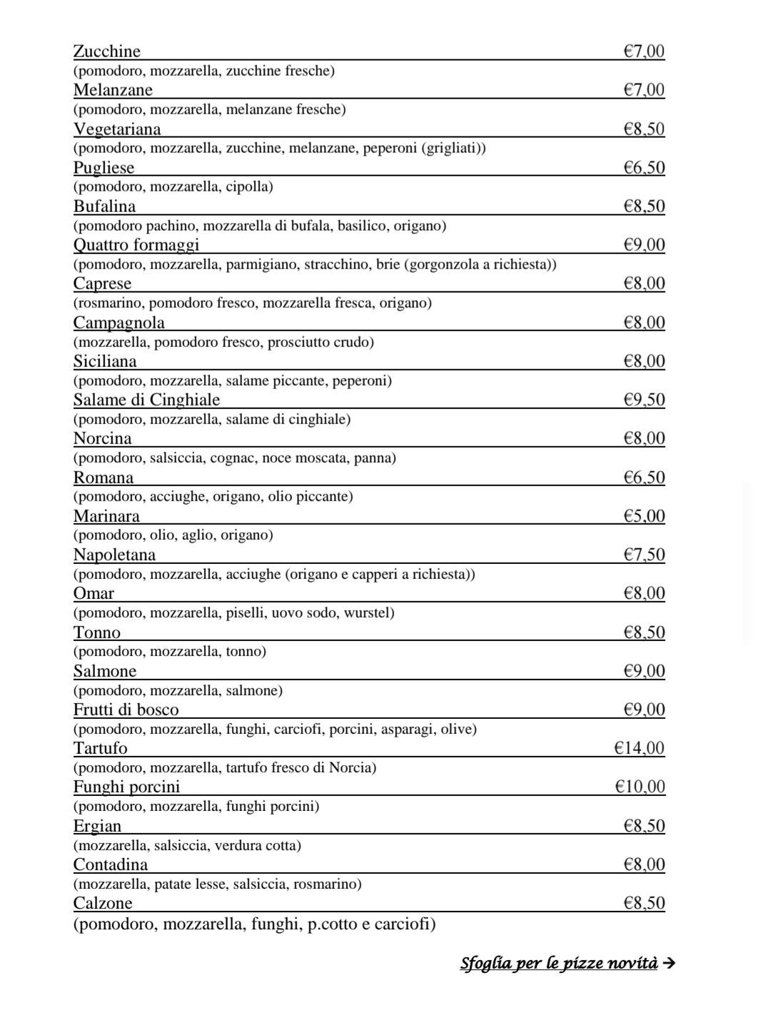 Menu di Ristorante Pizzeria Il Frantoio 