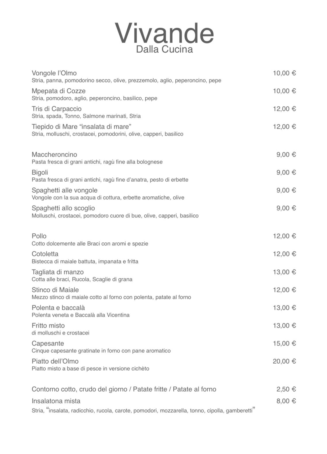 Menu di Ristorante Pizzeria L'Olmo 