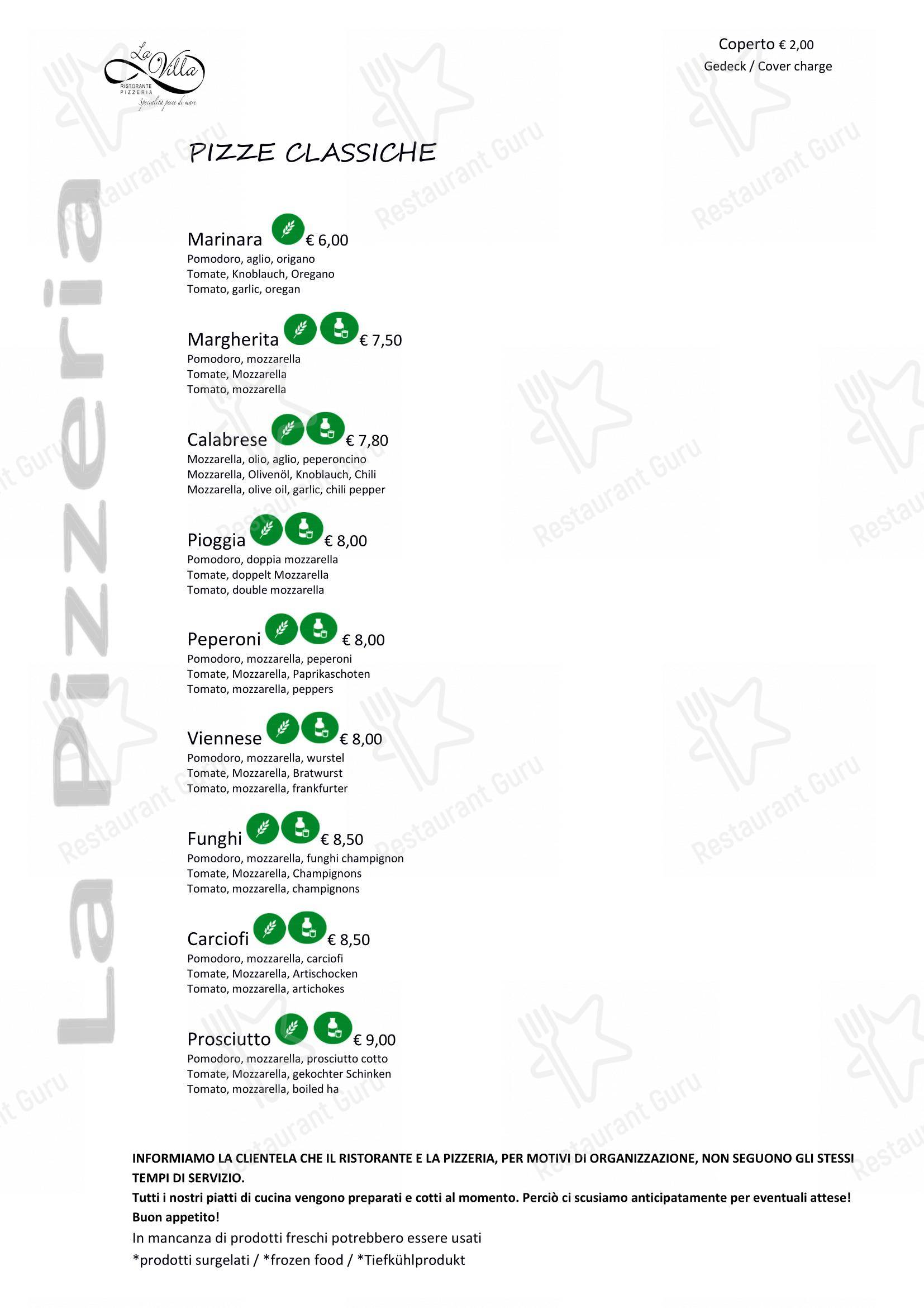 Ristorante Pizzeria La Villa in Nago-torbole - Menu bar