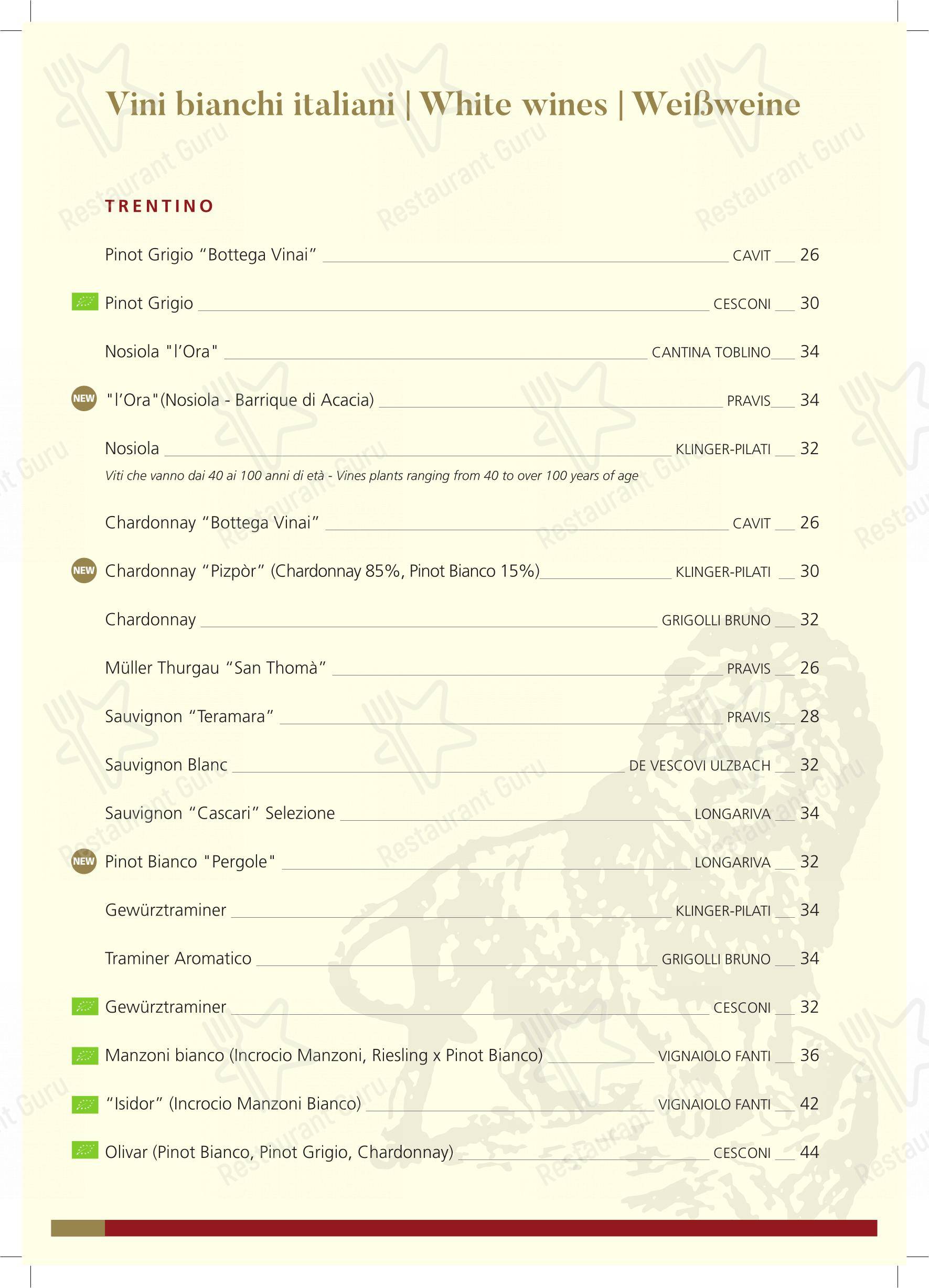 菜单 per Ristorante Pizzeria Leon D'oro Riva in Riva del Garda