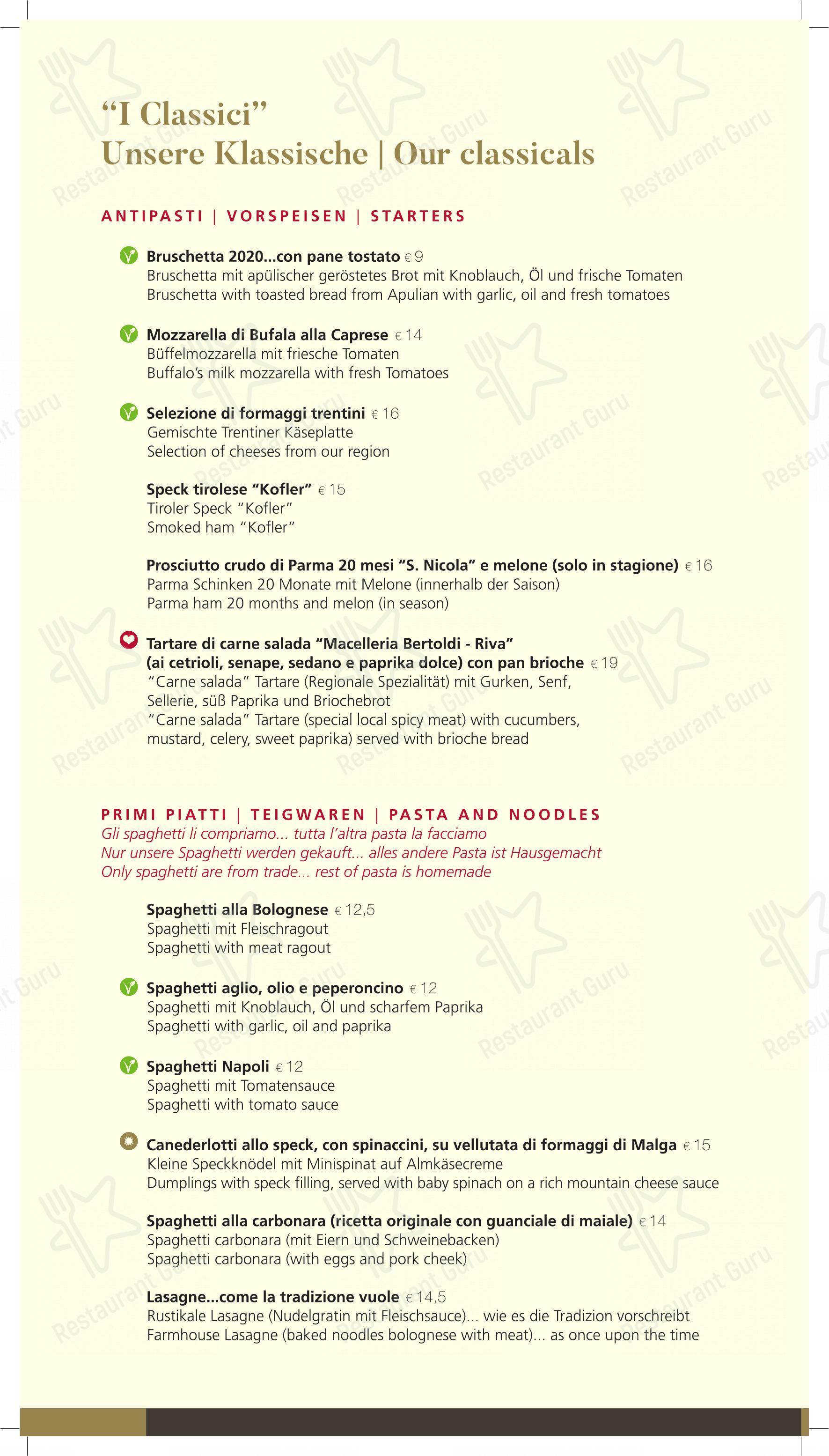 Ristorante Pizzeria Leon D'oro Riva in Riva del Garda - Menu
