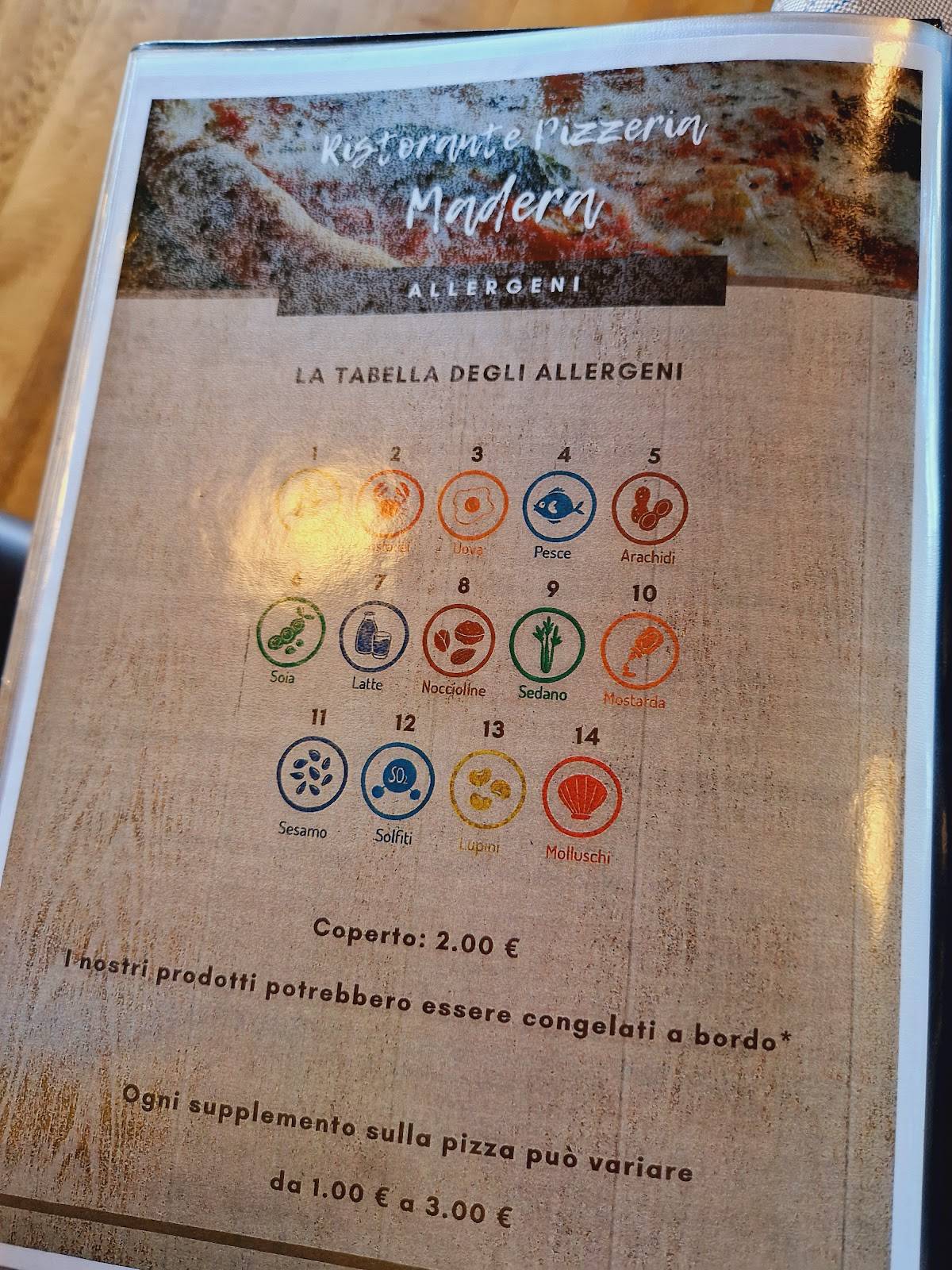 Menu di Ristorante Pizzeria Madera Cornadella 
