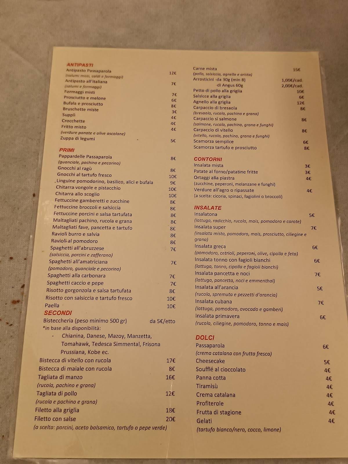 Menu di Ristorante Pizzeria Passaparola Di Eftoski Gorica 