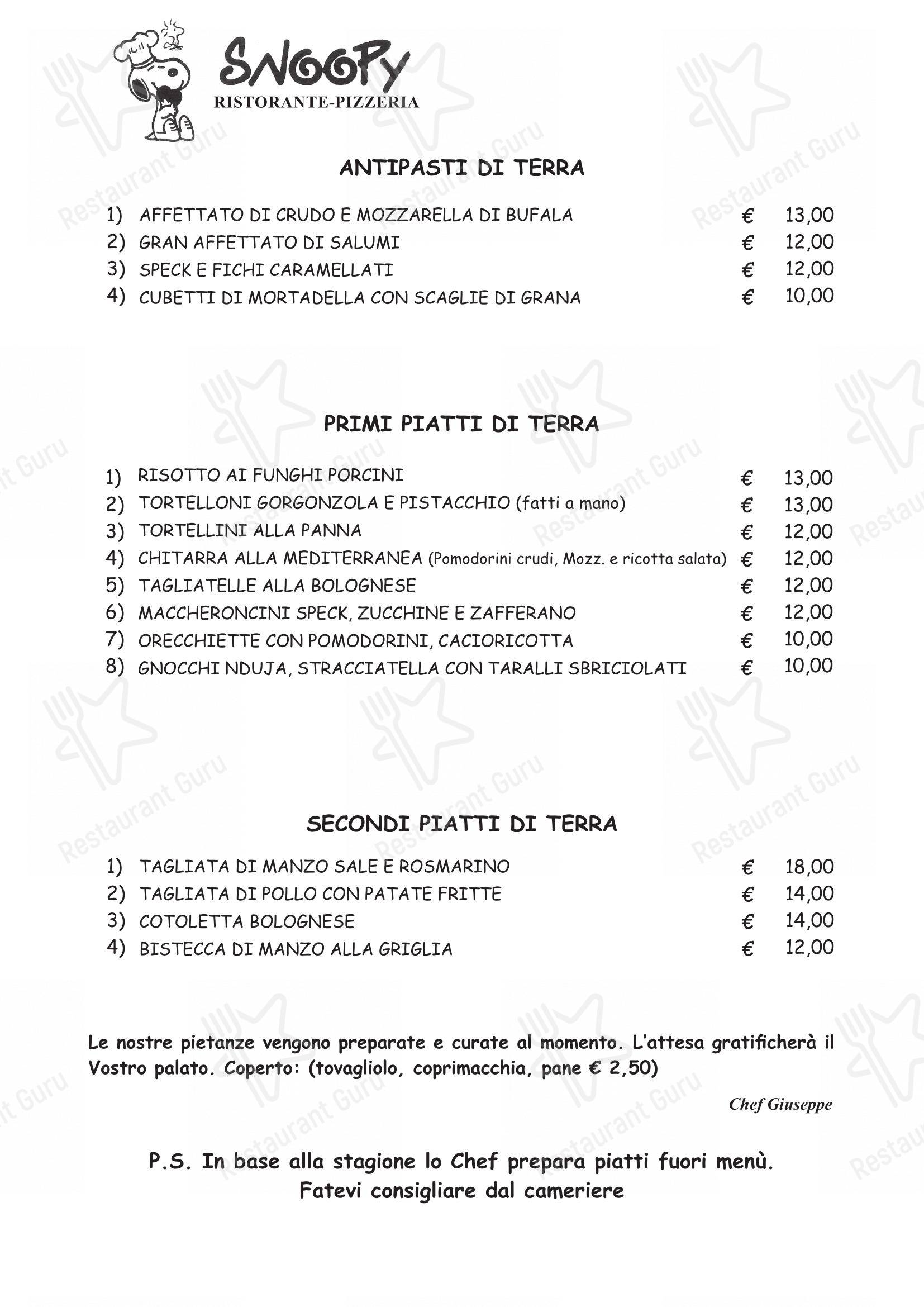 Menu per Ristorante pizzeria Snoopy pizzeria